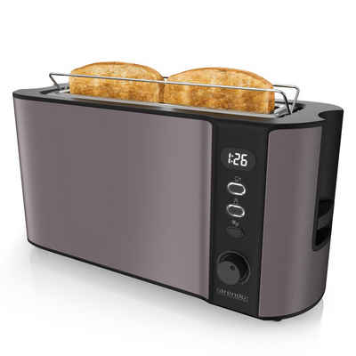 Arendo Toaster, 1 langer Schlitz, für 2 Scheiben, 1000 W, Langschlitz, Brötchenaufsatz, Wärmeisolierendes Gehäuse, Display