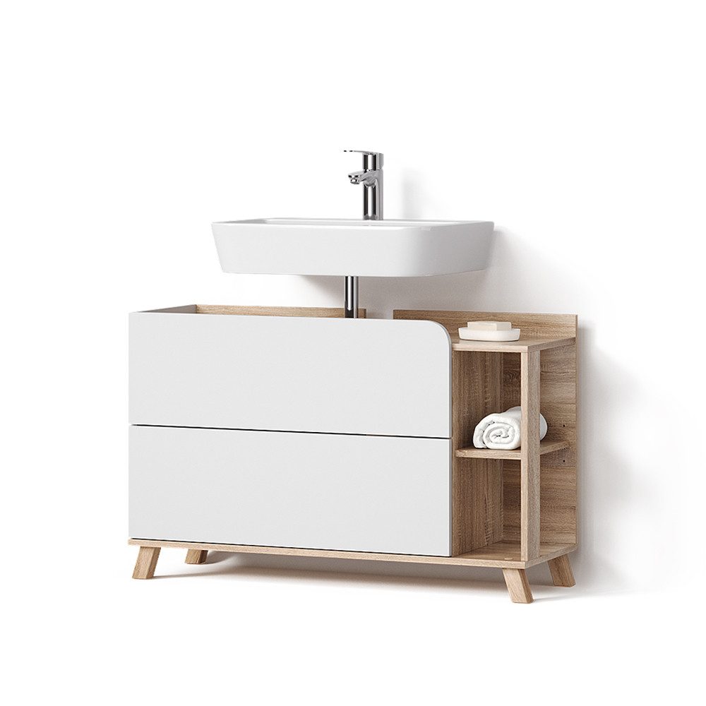 Livinity® Waschbeckenunterschrank Marano, Sonoma/Weiß, 100 x 65 cm mit 2 Schubladen (1-St)