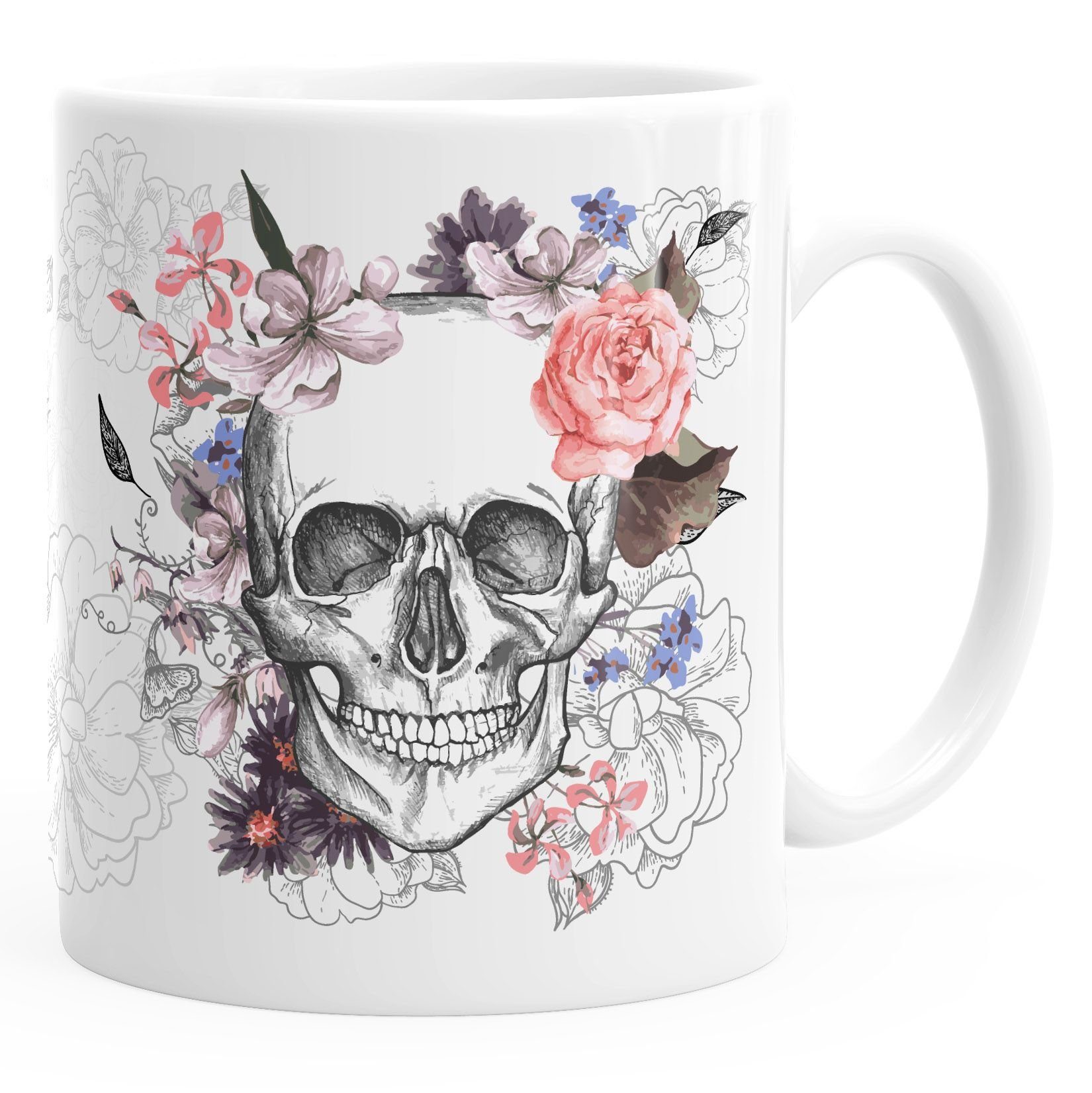 Autiga Tasse Kaffee-Tasse Totenkopf Blumen Flower Skull Boho Schädel Teetasse Keramiktasse Autiga®, Keramik, aus Keramik mit Aufdruck