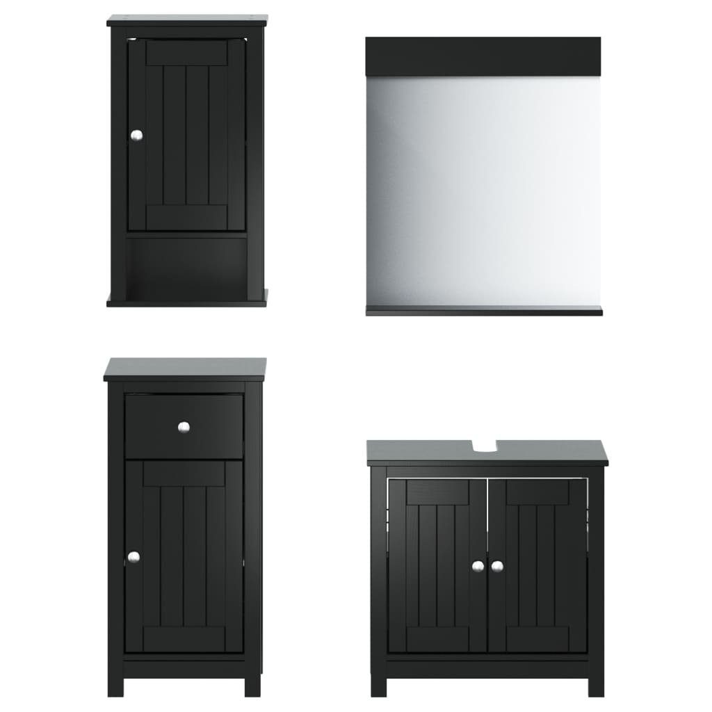 Badezimmer-Set 4-tlg. Badmöbel-Set BERG Schwarz Massivholz Kiefer