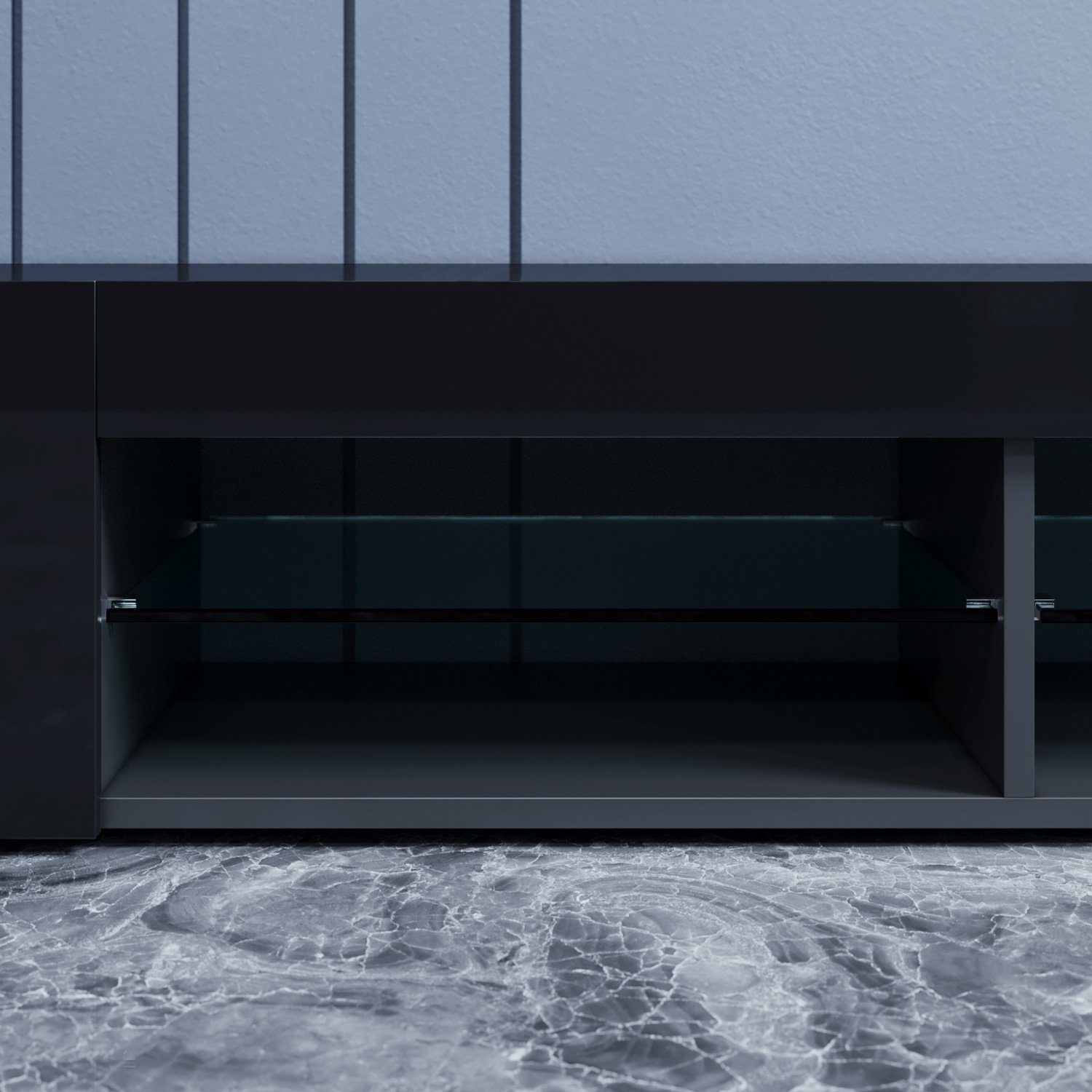 SONNI Lowboard Breite:135cm TV Unterschrank Schwarz Hochglanz mit LED Beleuchtung – Bild 5 von 5