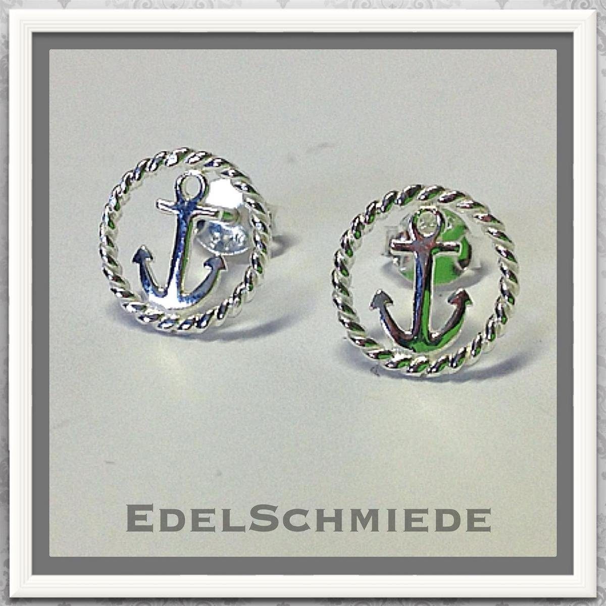 Ohrstecker-Set Edelschmiede925 Ohrstecker 925 Silber mit Anker u Kordelrand