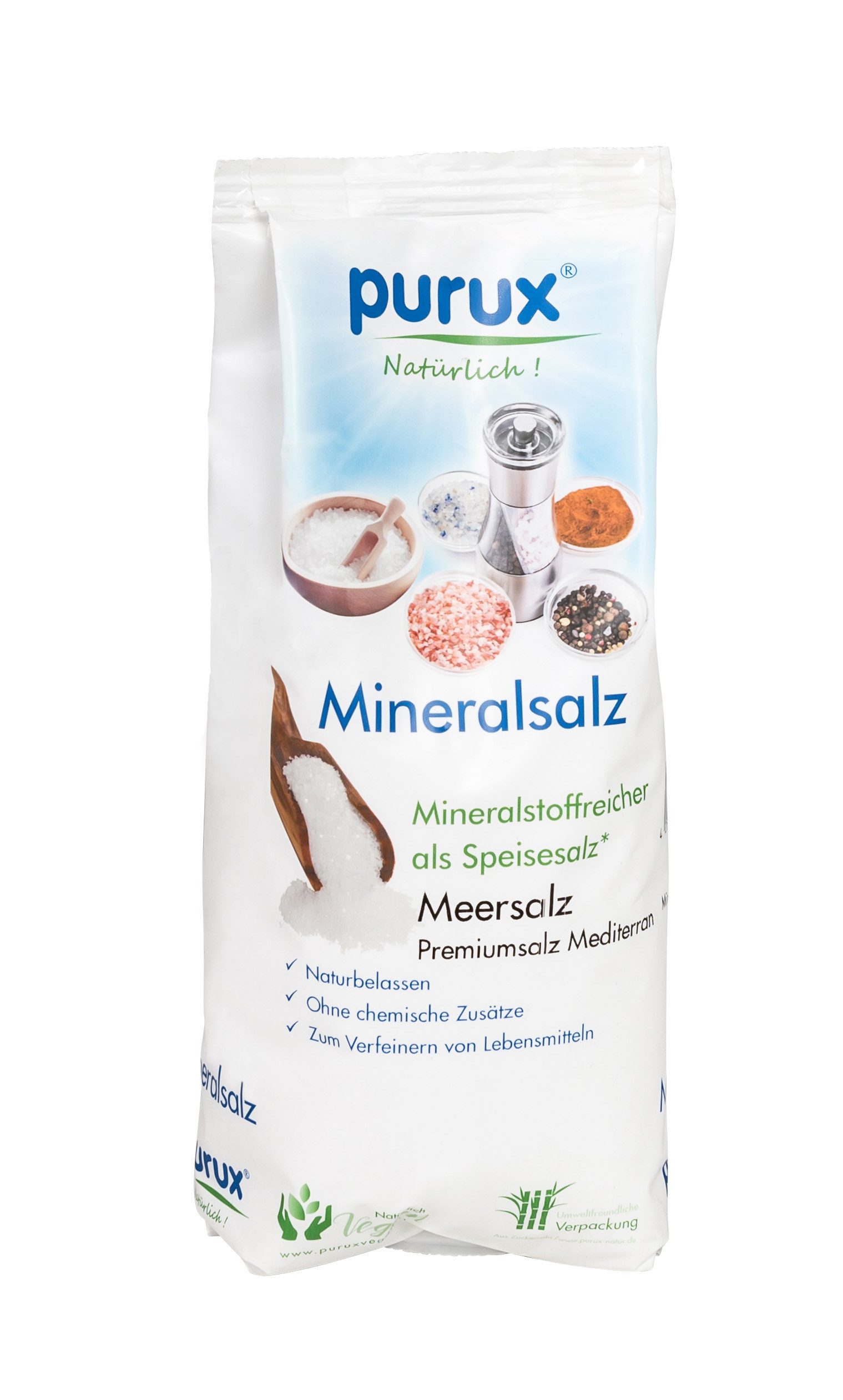 purux 1 Kg Mediterranes 100% Meersalz Premiumsalz fein ohne Rieselhilfe Spezial-Meersalz