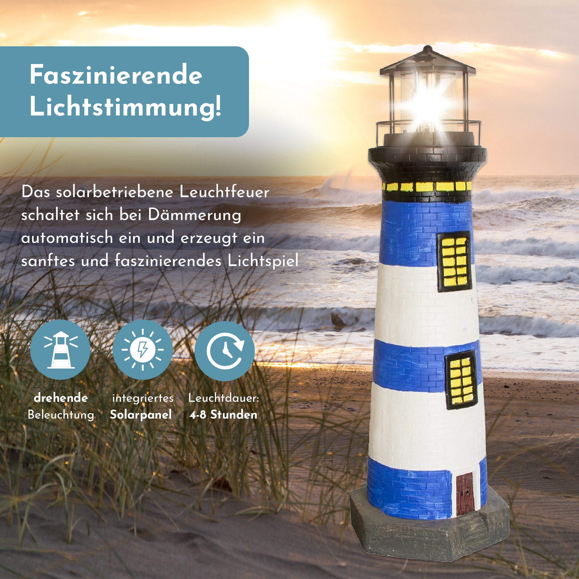 Lemodo LED-Dekofigur Solar-Leuchtturm mit rotierender Leuchte, 37 oder 83 cm hoch – Bild 3 von 5