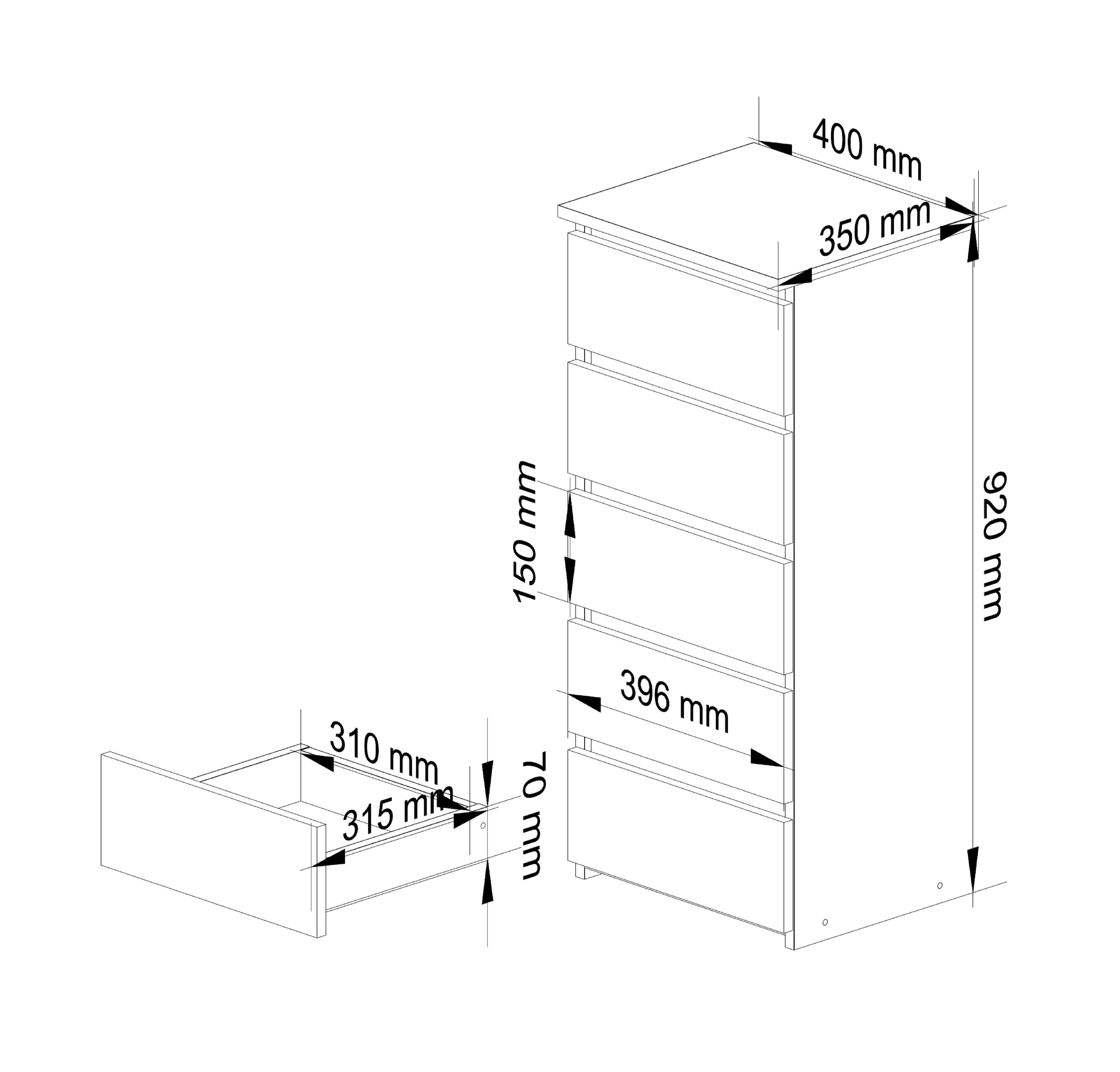 Home Collective Kommode 40 cm breit Holz Highboard Sideboard für Flur Schlafzimmer Wohnzimmer (Mehrzweckschrank Schrank schmal Kommode Schlafzimmer mit Schubladen), Kinderzimmer Organizer, 92 cm hoch mit 5 Schubladen graphit