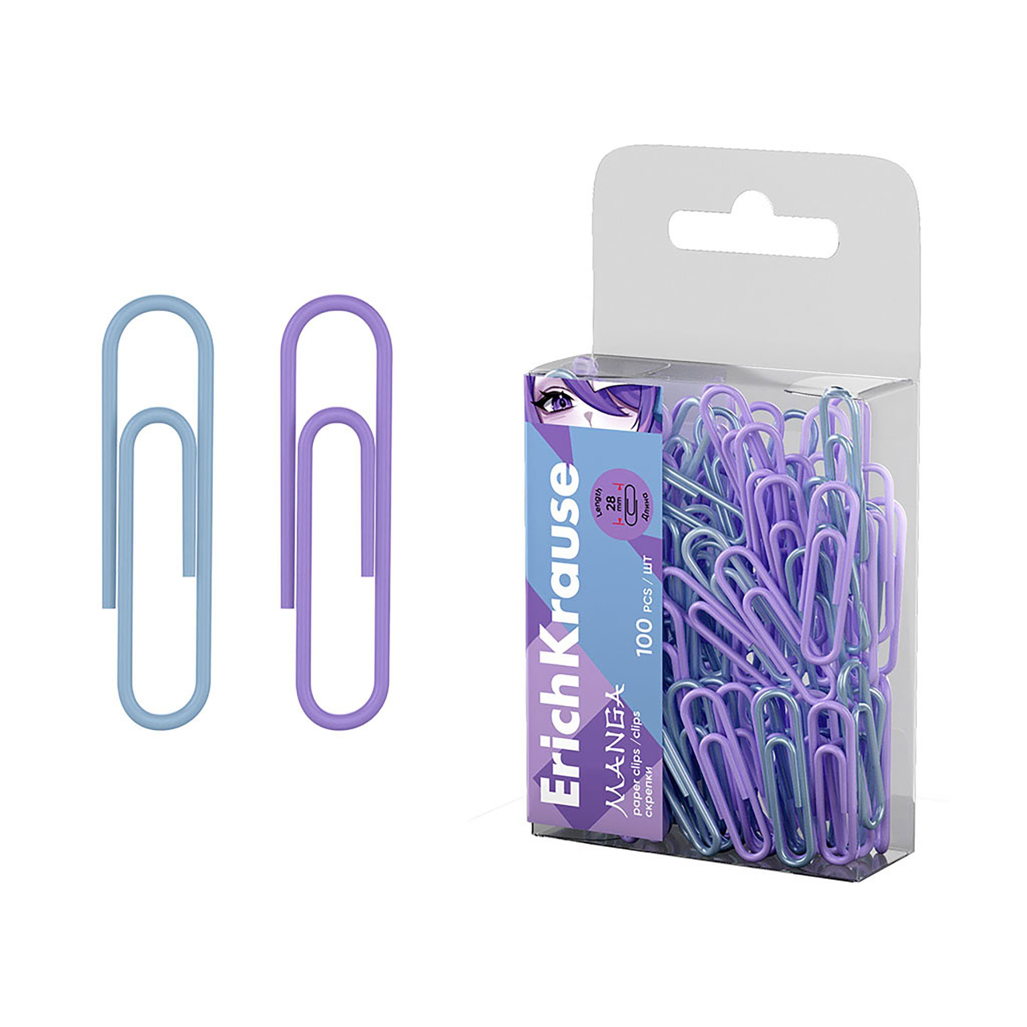 Erich Krause Büroklammer, Скрепки 28mm Manga kratzfrei & rostfrei 100 Stück Violett / Blau