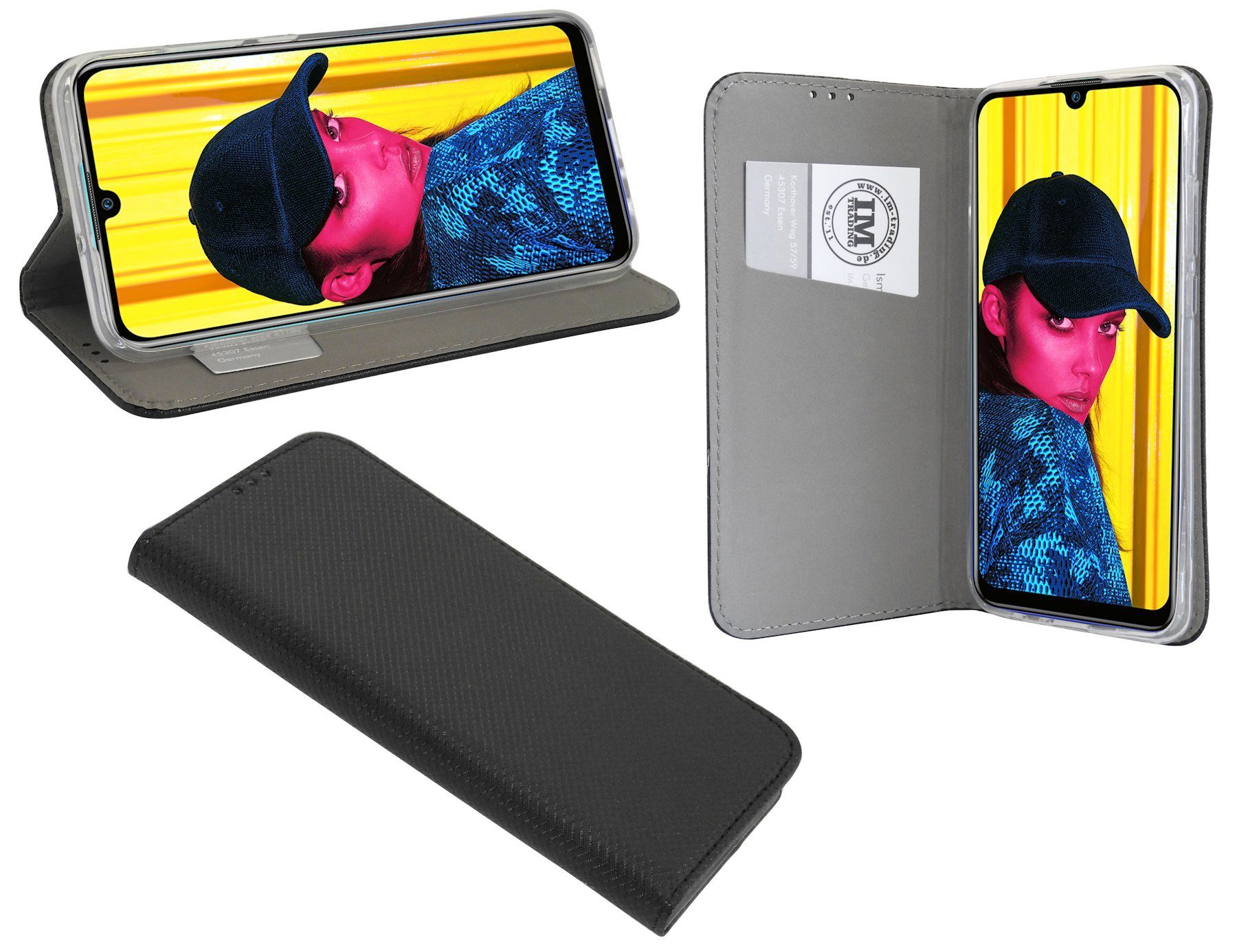 cofi1453 Handyhülle Elegante Buch-Tasche Hülle Smart Magnet, Kunstleder Schutzhülle Handy Wallet Case Cover mit Kartenfächern, Standfunktion Schwarz