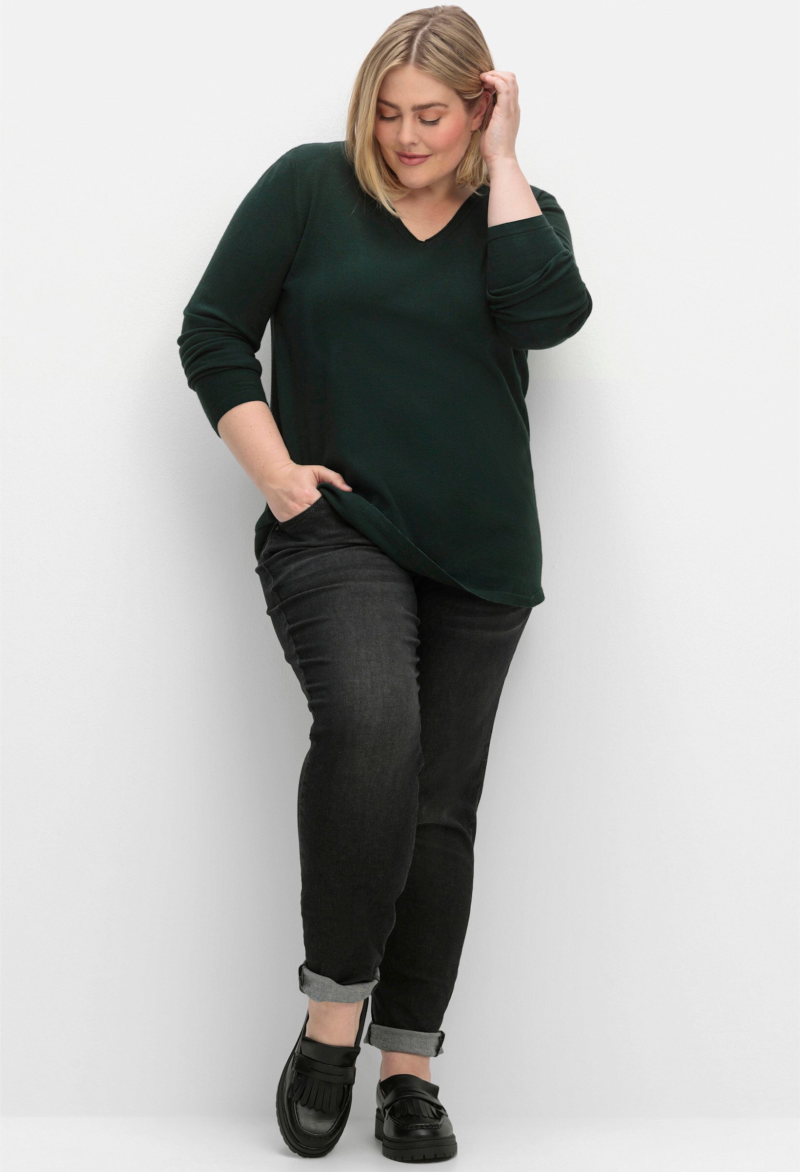 Sheego Strickpullover V-Ausschnitt-Pullover . in flauschig weicher Qualität günstig online kaufen