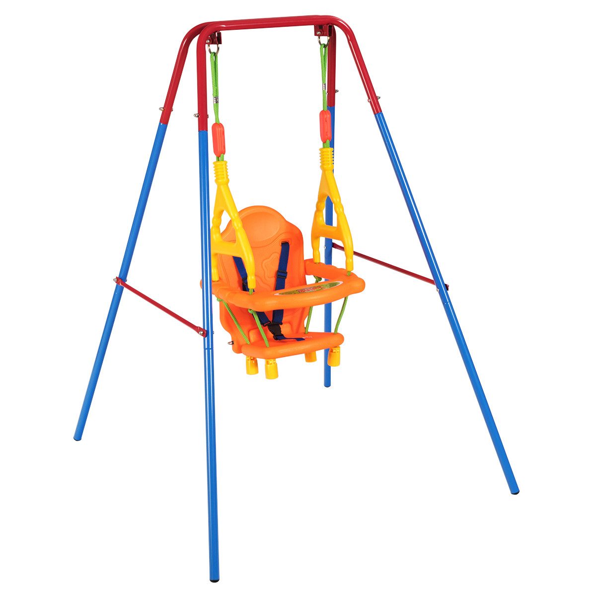 COSTWAY Einzelschaukel Babyschaukel, mit Schaukelgerüst & Armlehne