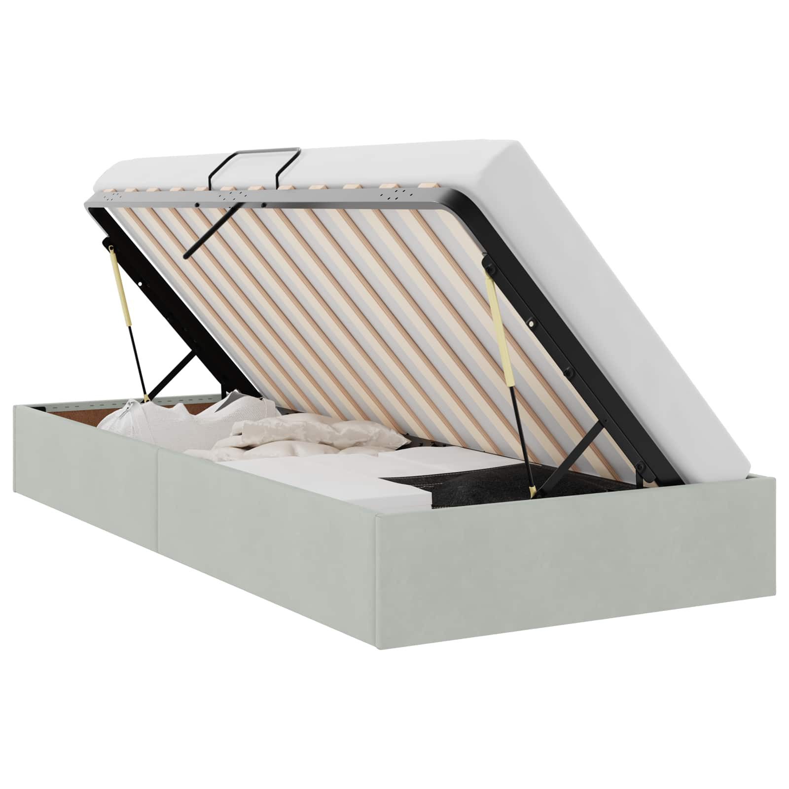 vidaXL Bett Ottoman Bettgestell mit Speicher Hellgrau 90 x 200 cm Samt (1-tlg)