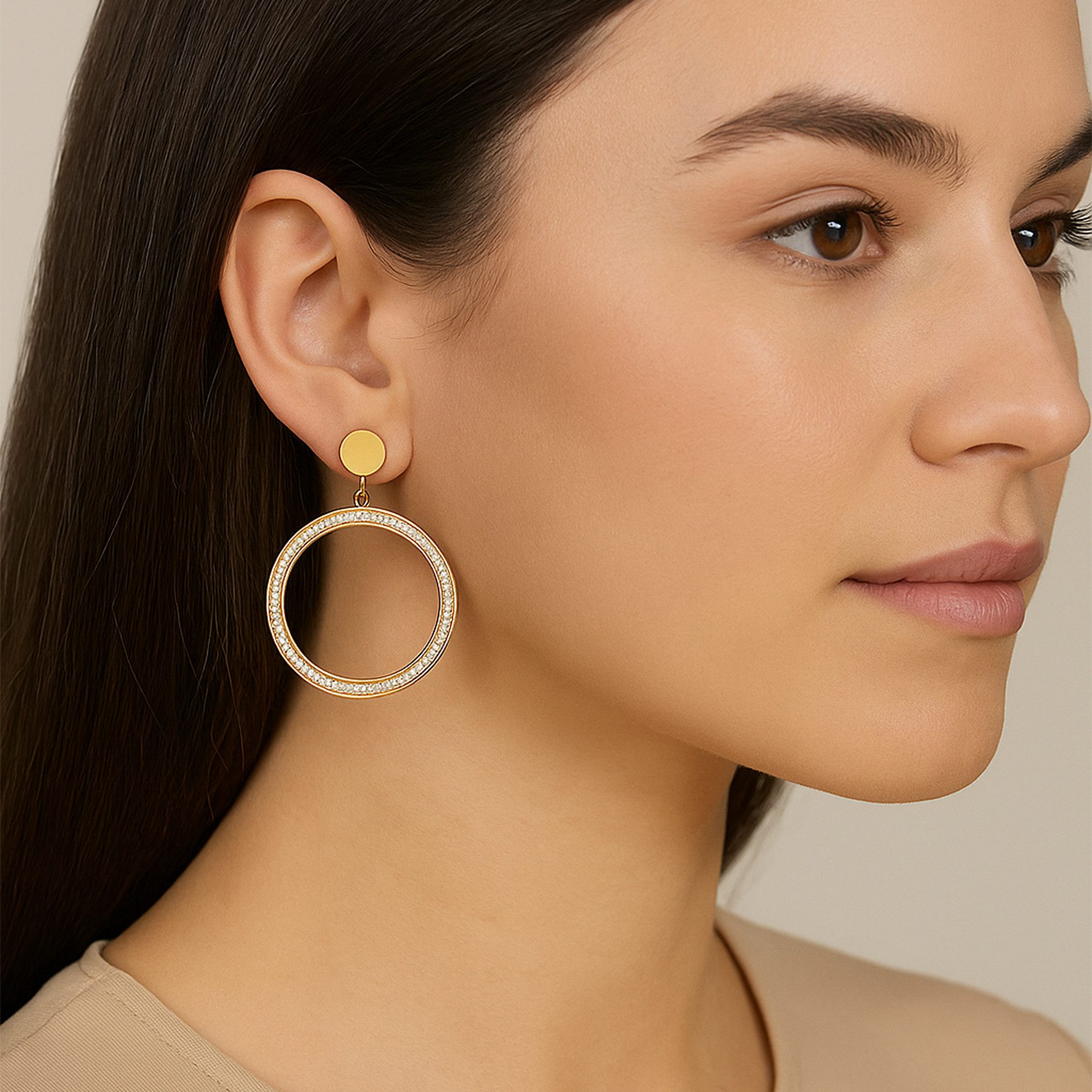 ANELY Paar Ohrhänger Runddesign mit Strassbesatz und Steckverschluss (modisch, 2-tlg., Casualmode), 9059 in Gold