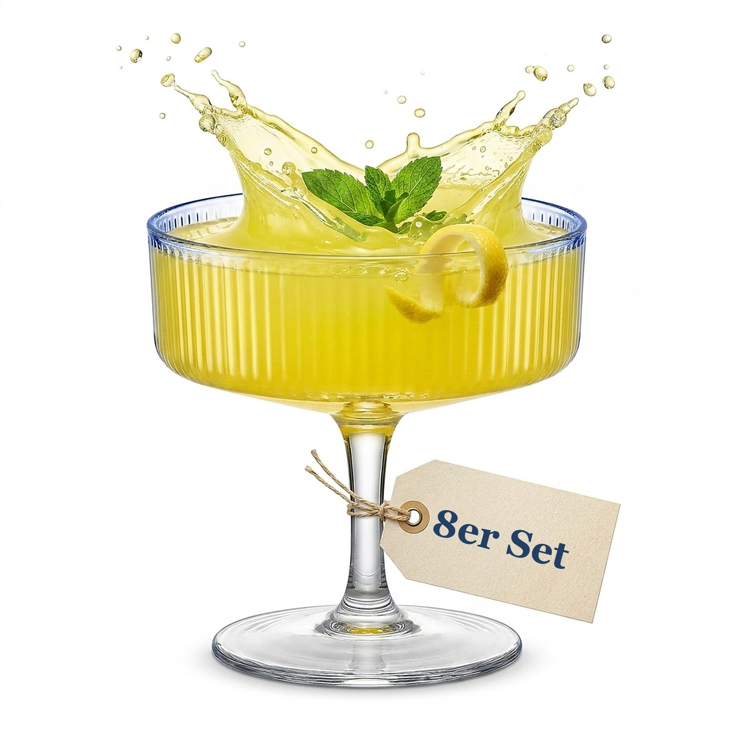 DAL CERO Gläser-Set BIANCO & COBALT Cocktailgläser geriffelt, 8-tlg., 1-12er Sets / mit Stiel