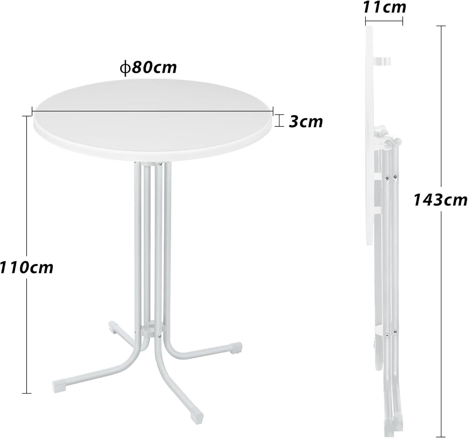 FIVMEN Stehtisch Klappbarer Ø 80 cm Bistrotisch aus Aluminium Rund 110 cm hoch Bartisch (Leichte Montage, Partytisch pulverbeschichtet)