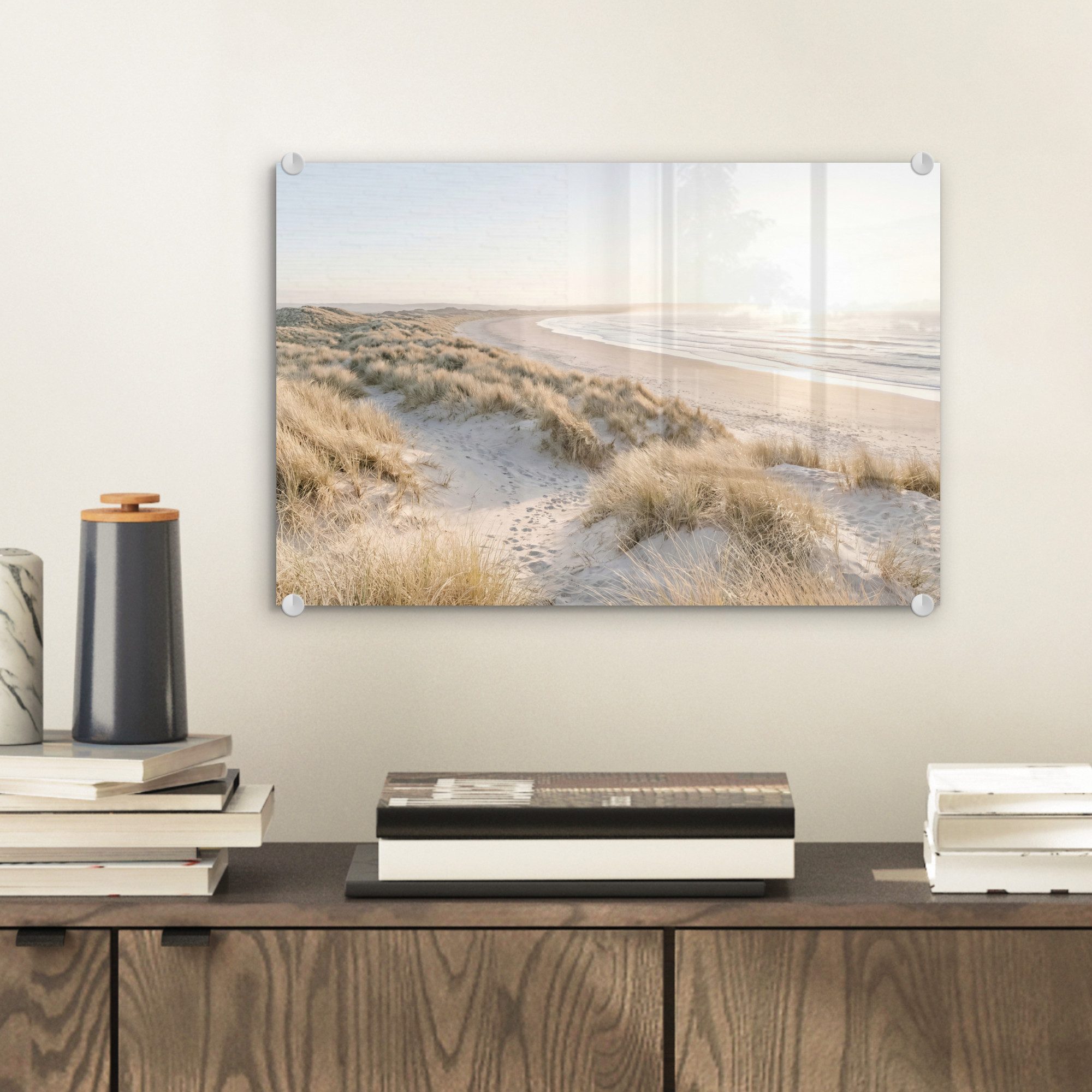 MuchoWow Acrylglasbild Dünen - Strand - Beige, Inkl. Aufhängung, Glasbilder Wohnzimmer, Schlafzimmer, Flur & Esszimmer, 30x20 cm – Bild 2 von 5