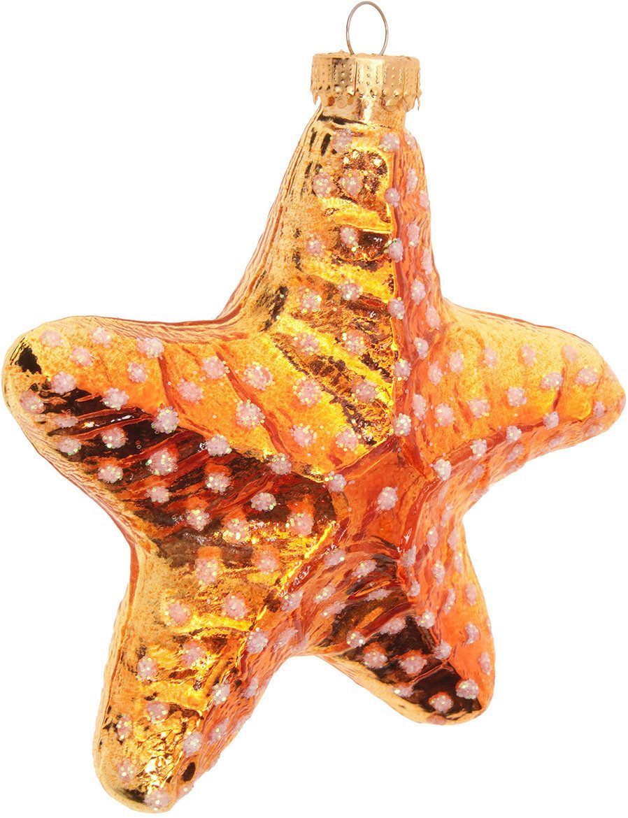 Krebs Glas Lauscha Weihnachtsbaumkugel Baumschmuck Seestern gold 11cm, Dekoriert mit Liebe zum Detail
