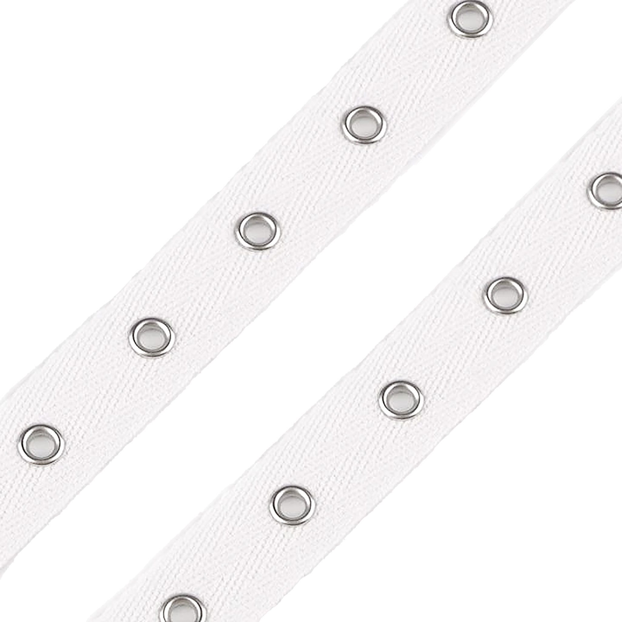 maDDma Webband 1m Ösenband gewebt mit eingestanzten Ösen Größenwahl Meterware, weiß Öse silbern