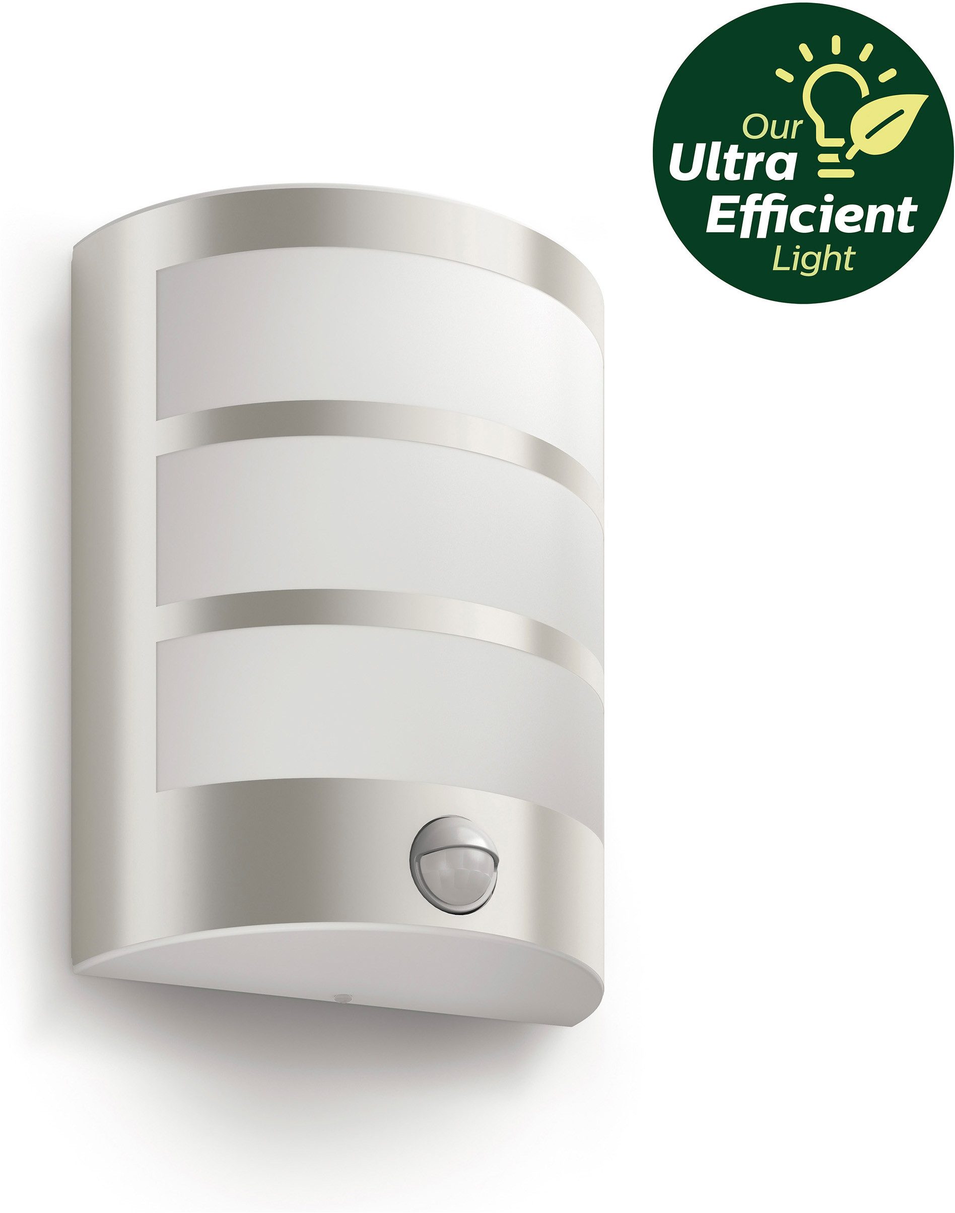 Philips LED Außen-Wandleuchte Outdoor Ultra-Efficient Python 3.8W, 2700 Kelvin, Edelstahl, Abschaltautomatik, Bewegungsmelder, LED fest integriert, Warmweiß