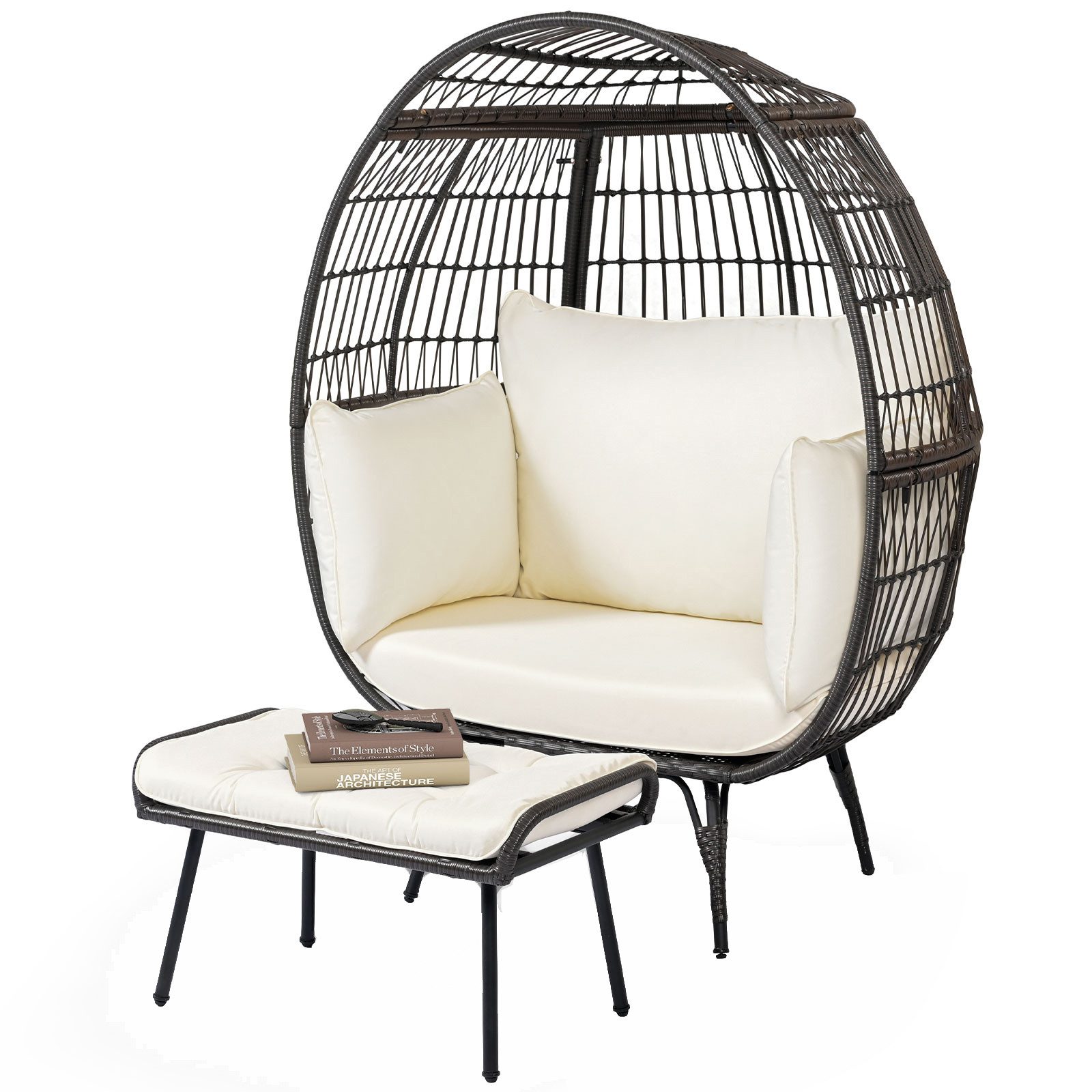 KOMFOTTEU Rattanstuhl (2 St), Rattansessel Gartensessel mit Hocker & Kissen