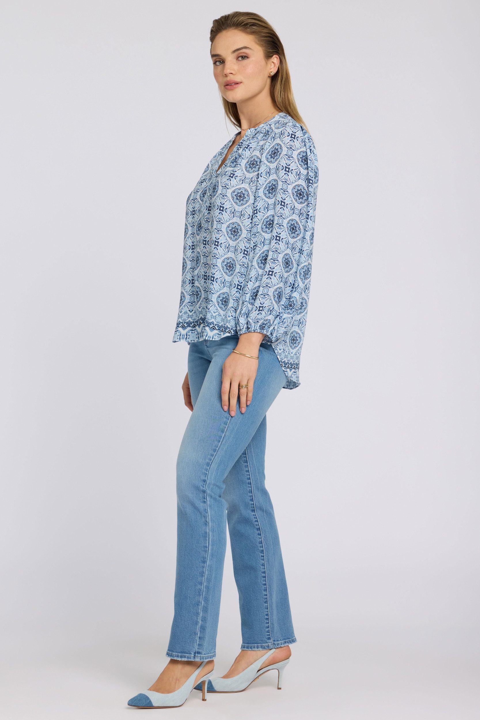 NYDJ Blusentop Puff Sleeve Popover Blouse