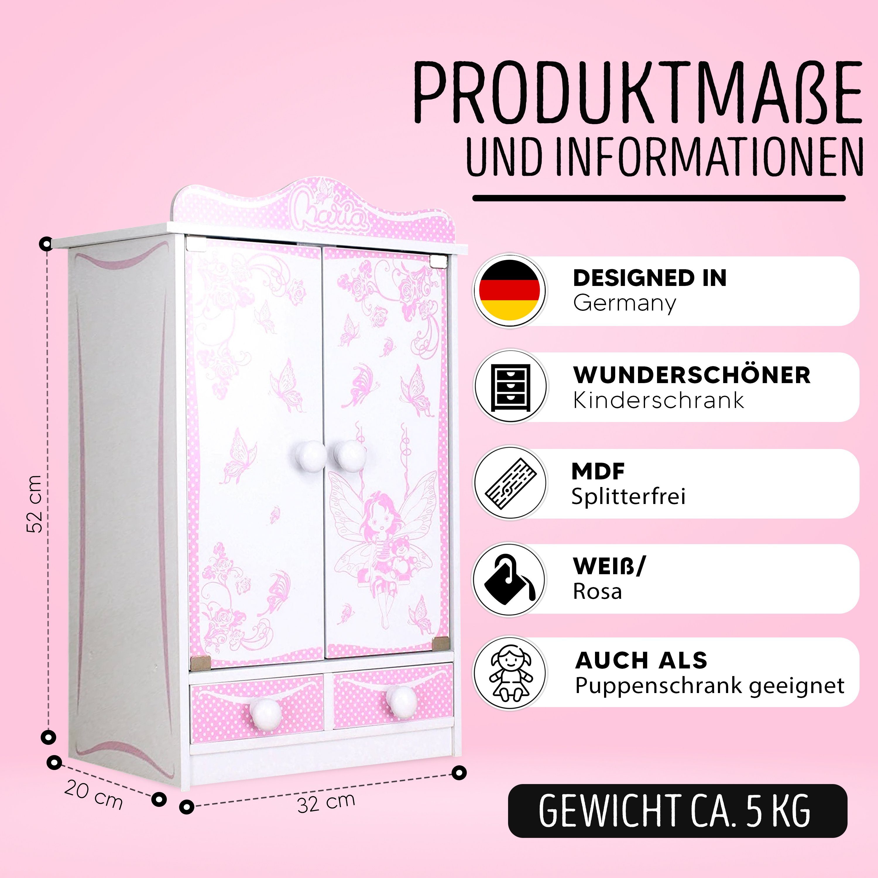 habeig Puppenkleiderschrank Kinderschrank Kleiderschrank 52 cm hoch Wandsch günstig online kaufen
