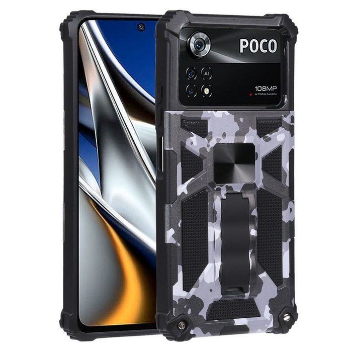 Wigento Handyhülle Für Xiaomi POCO X4 Pro 5G Camouflage Shockproof Armor TPU Schutz Tasche Hülle Cover Hell Blau