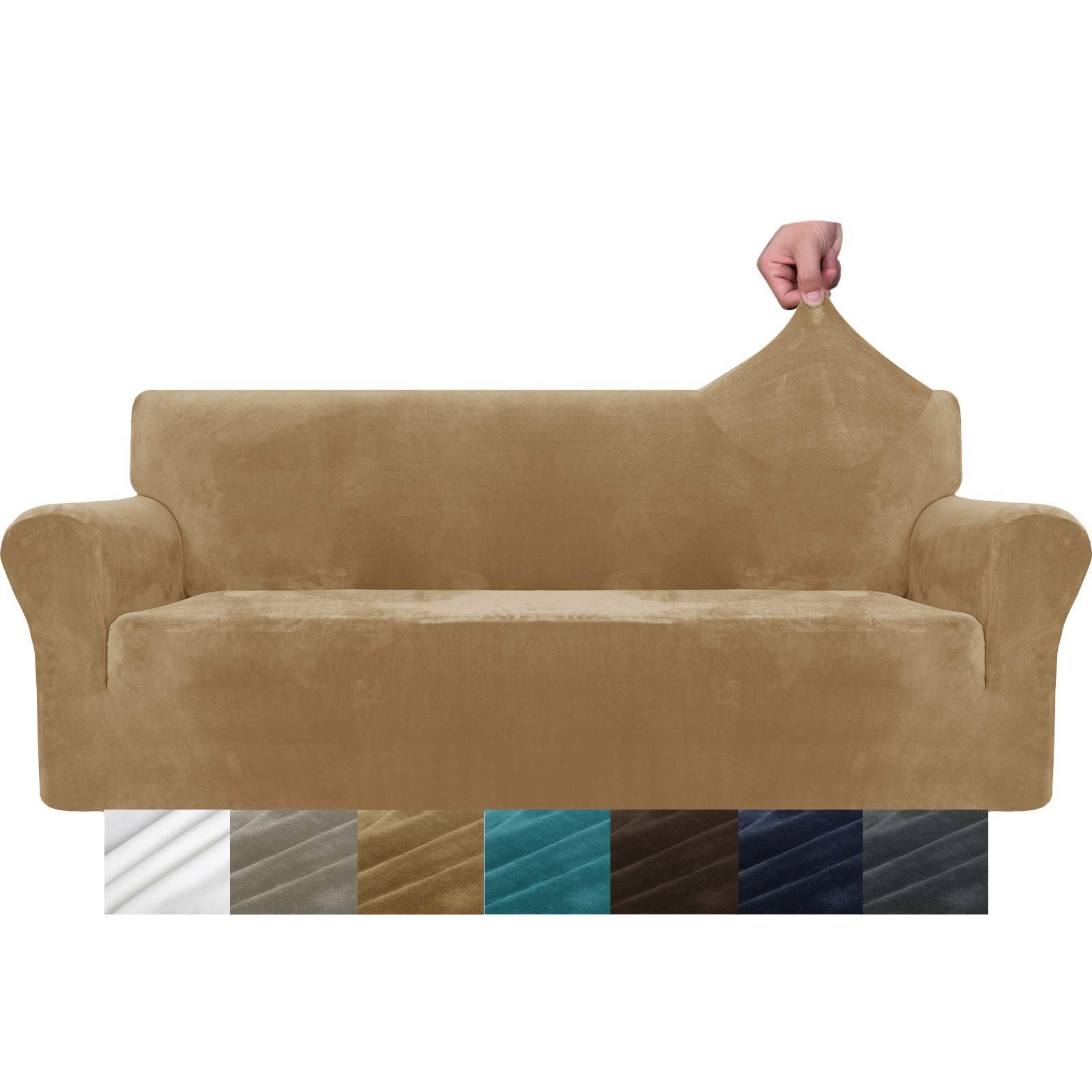 Diwzbyn Sofahusse Velvet Sofabezüge 1/2/3/4-Sitzer Stretch rutschfeste Couchbezug, für Hunde Katze Haustierfreundlich