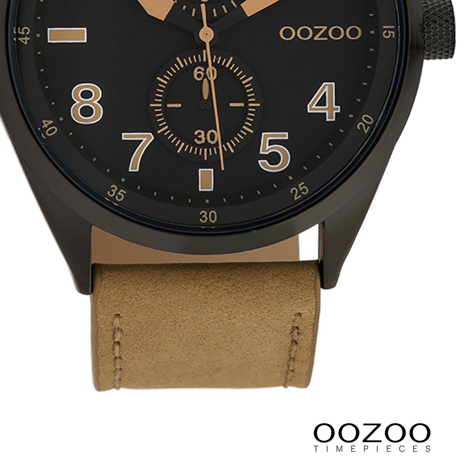 OOZOO Quarzuhr Oozoo Herren rund, Fashion-Style, Herrenuhr groß 42mm) Armbanduhr Lederarmband, Indizes: numbers (ca. Timepieces Analog