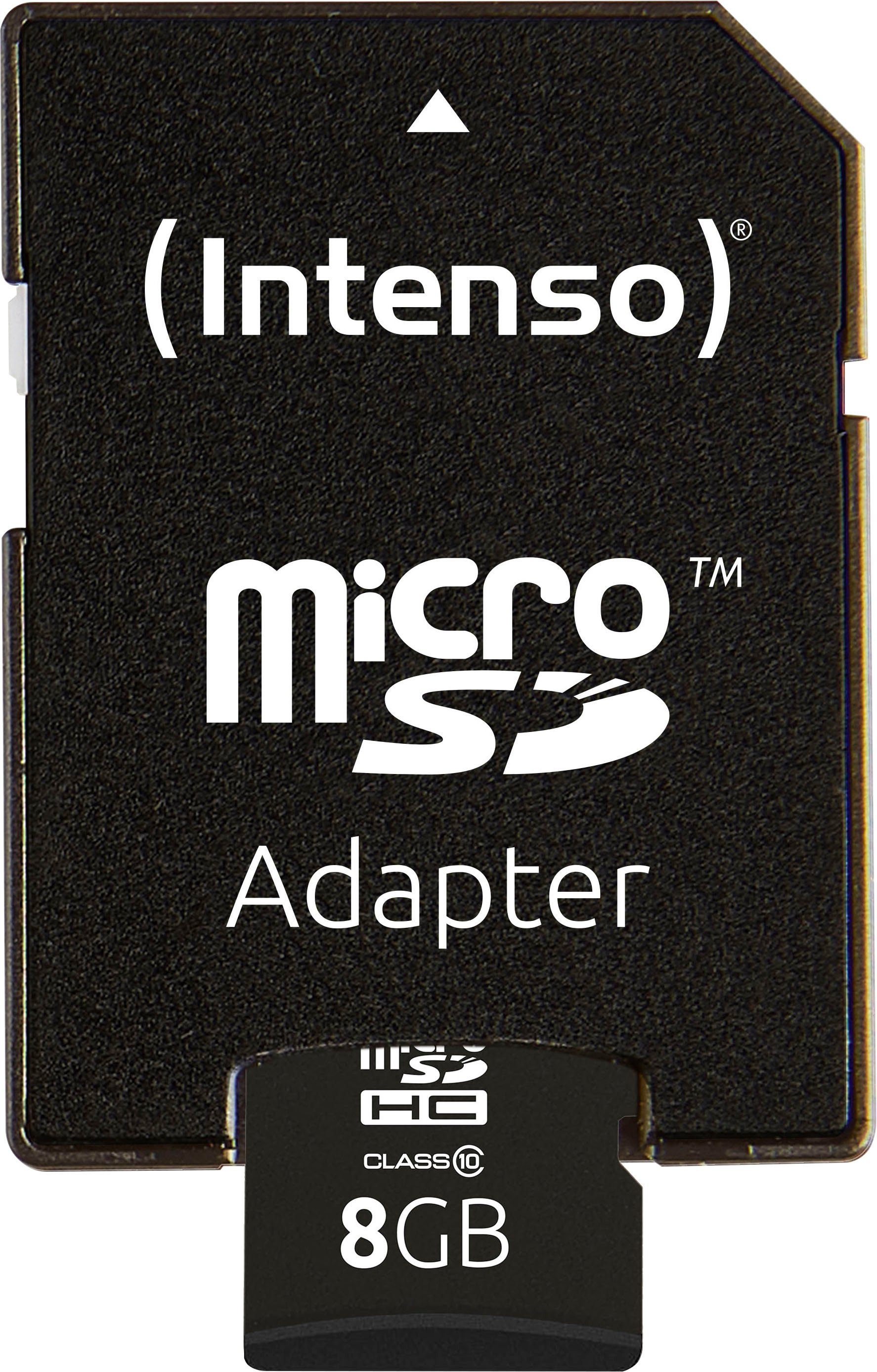 Intenso microSDHC Class 10 + SD-Adapter Speicherkarte (8 GB, 20 MB/s Lesegeschwindigkeit)
