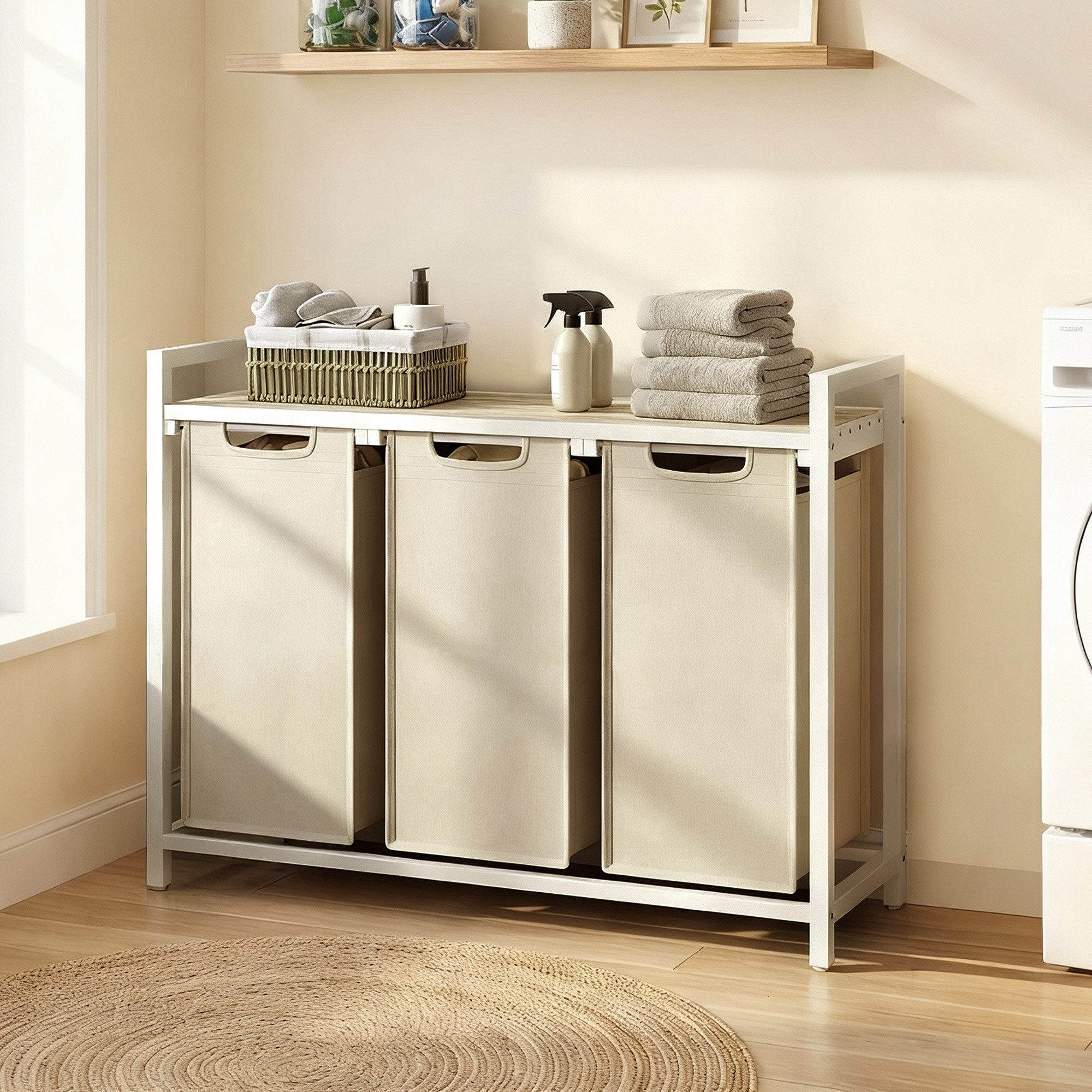 VASAGLE Wäschekorb, 3 Fächer, mit Ablage, ausziehbar und abnehmbar, 3 x 38 günstig online kaufen