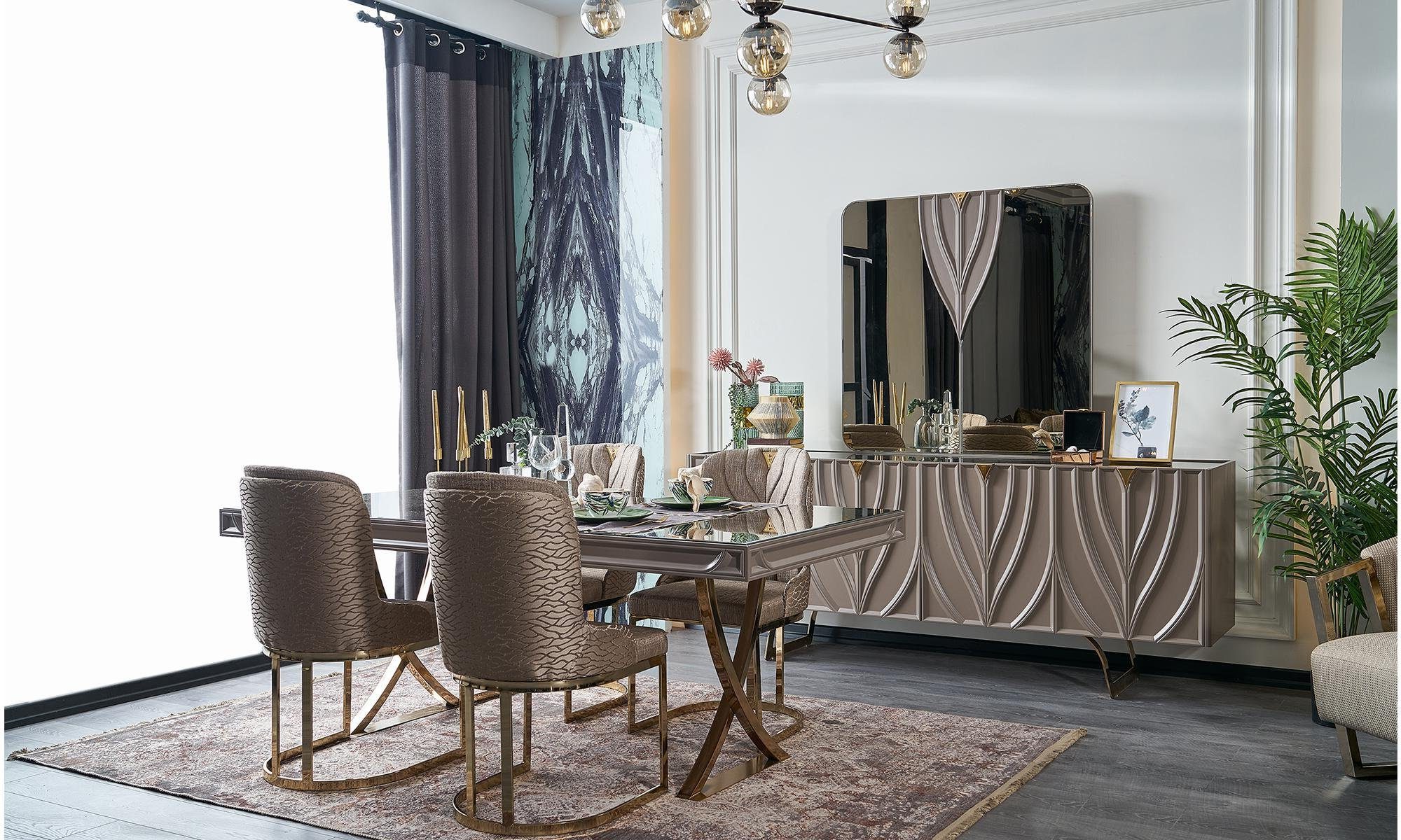 Xlmoebel Esszimmer-Set Braunes Holz-Esszimmer-Set mit elegantem Esstisch und Stühlen, (7-St., Set Esszimmer 7tlg (Esstisch + 6xStühle), Hergestellt in Europa