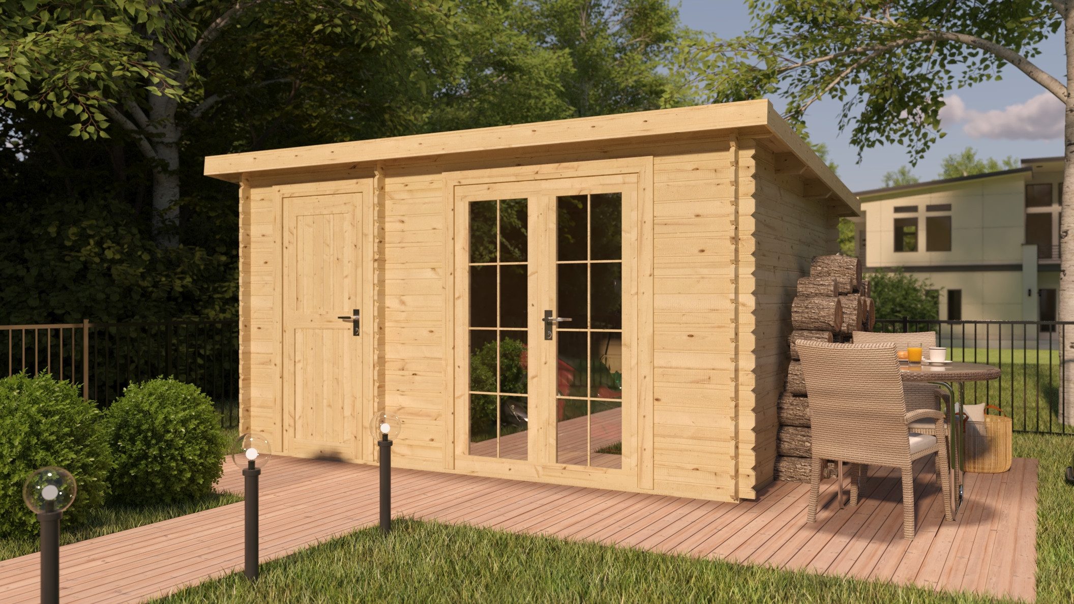 Woodtex Gartenhaus WOODTEX Gartenhaus 420×290 cm 28 mm, BxT: 420x290 cm, Holz-Gartenhaus mit Fußboden, wetterfest & witterungsbeständig