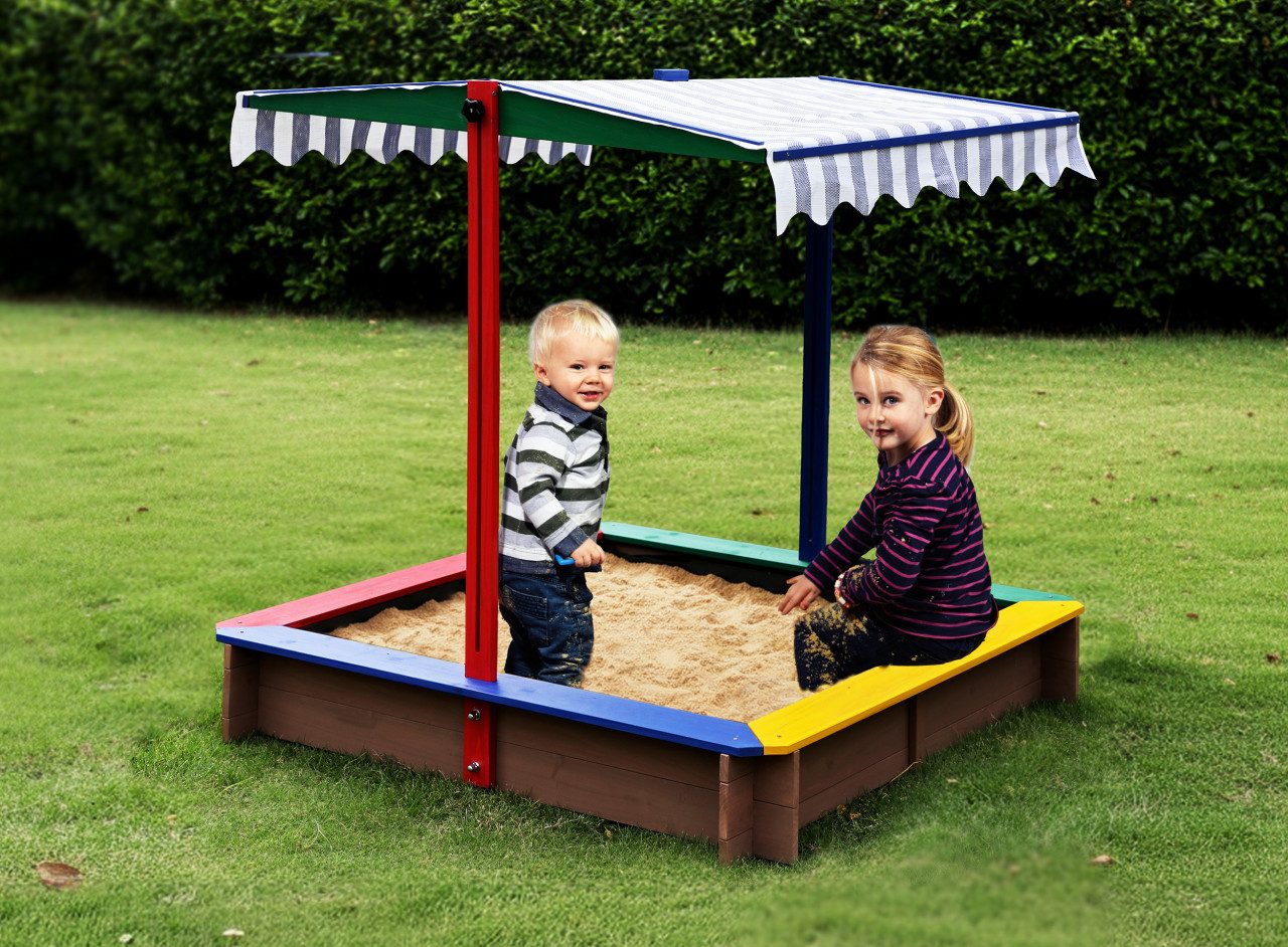 dobar Sandkasten Dobar Sandkasten farbig mit Dach 111 x 111 cm