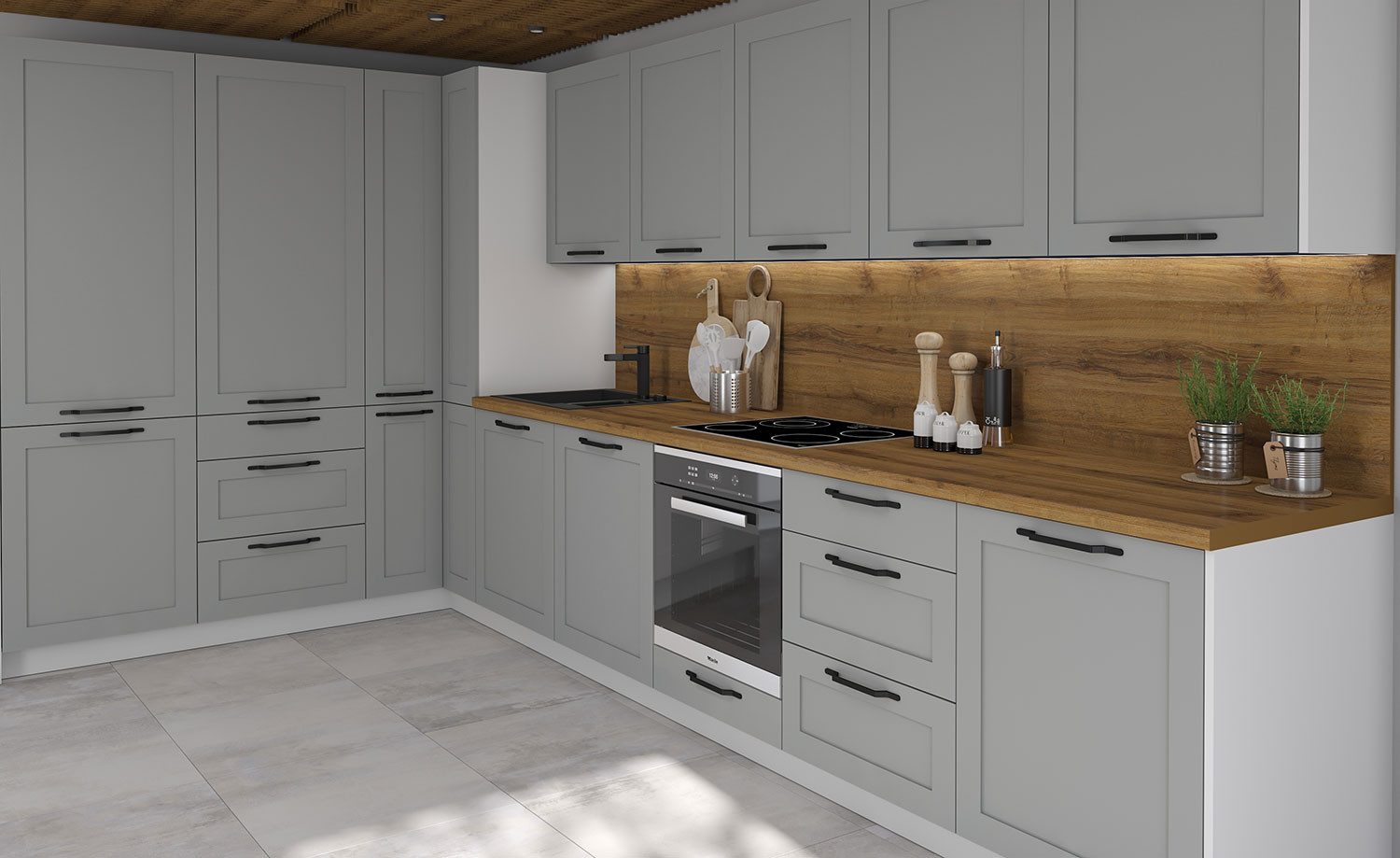 Feldmann-Wohnen Küchenzeile Oslo, (Oslo), 212x392x207cm weiß / dust grey matt 13-teilig Ausführung wählbar