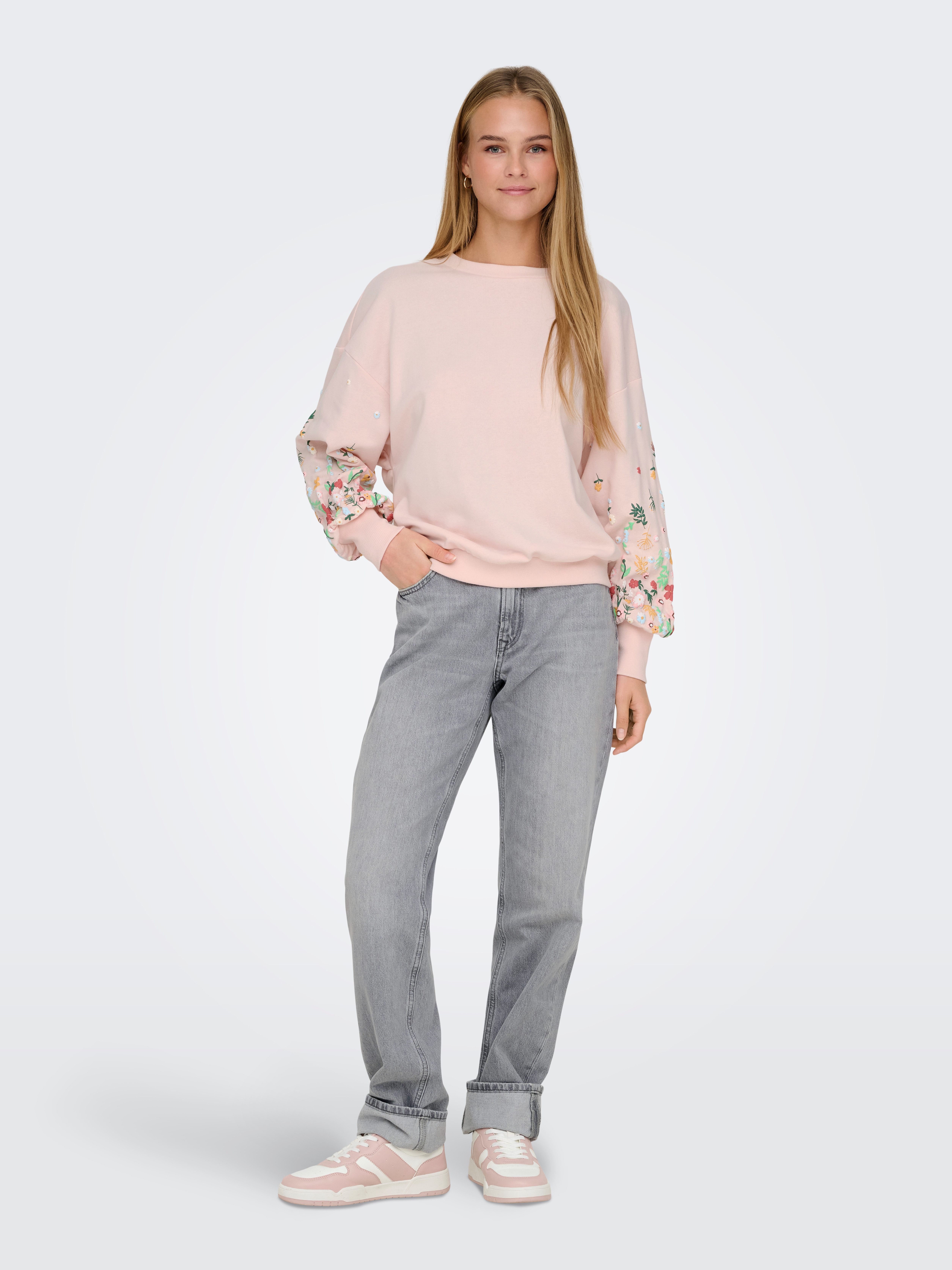 ONLY Sweatshirt ONLBROOKE L/S O-NECK FLOWER SWT Baumwollmischung, regular fit – Bild 4 von 5