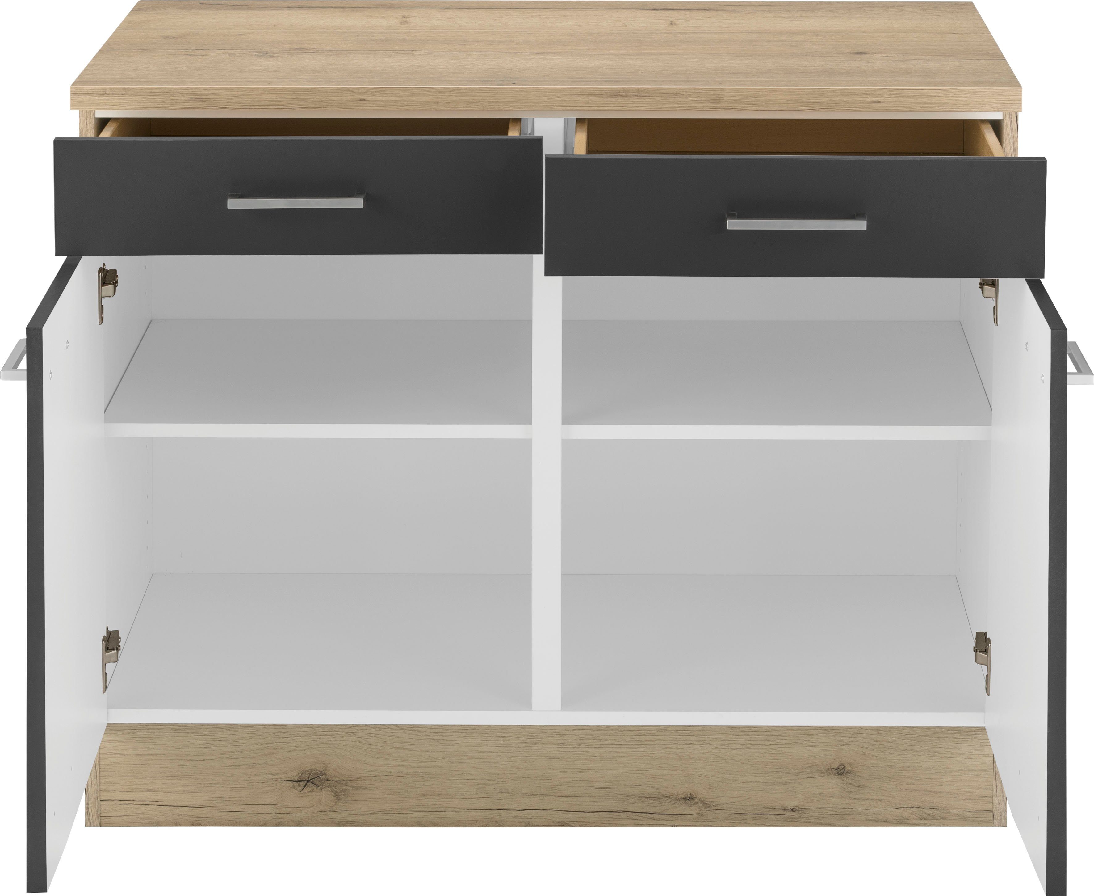 OPTIFIT Unterschrank Iver Breite 100 cm, 2 Türen und 2 Schubkästen, mit 38 mm Arbeitsplatte