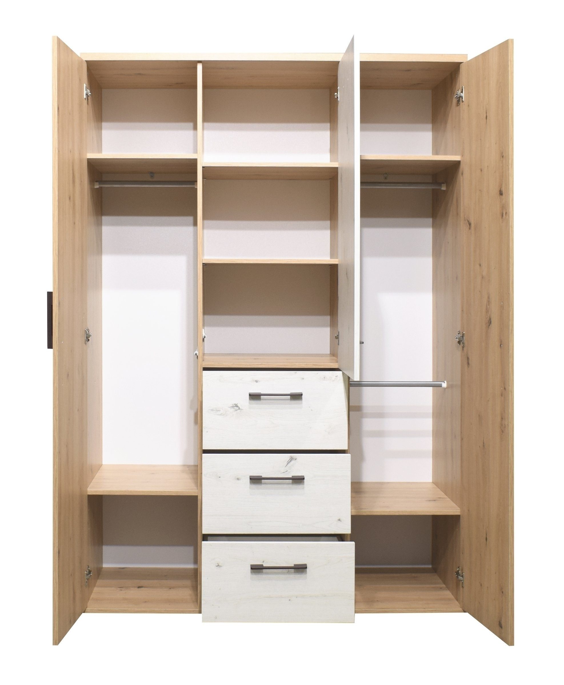 Mäusbacher Drehtürenschrank in asteiche / artisan weiss - 127x186x54 (BxHxT)