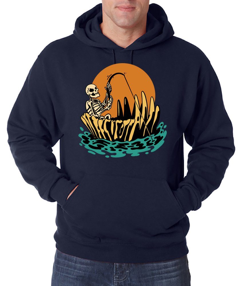 Kapuzenpullover Halloween Herren Hoodie Pullover Horror Skelett Fischer Fun-Look