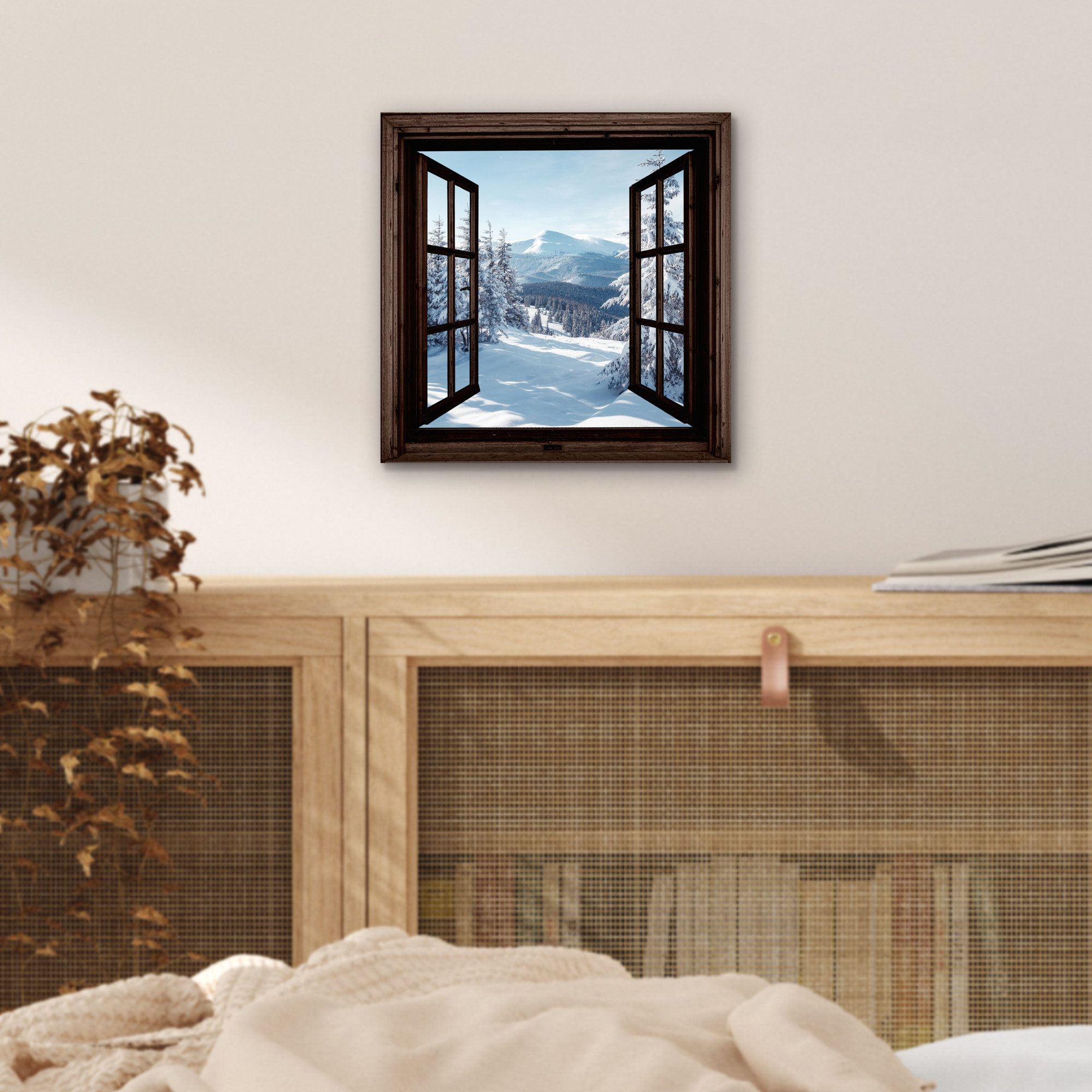 MuchoWow Metallbild Winter - Landschaft - Natur - Berg - Bäume - Aussicht - Ansichten, Inkl. Aufhängung, Alu-Dibond-Druck, Wandbild aus Metall, Aluminium deko,  – Bild 5 von 5