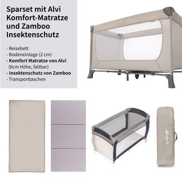 Hauck Baby-Reisebett Dream'n Play - Beige 120x60, 3-tlg., Kinderreisebett mit Matratze (6 cm Höhe), Moskitonetz & Tasche faltbar