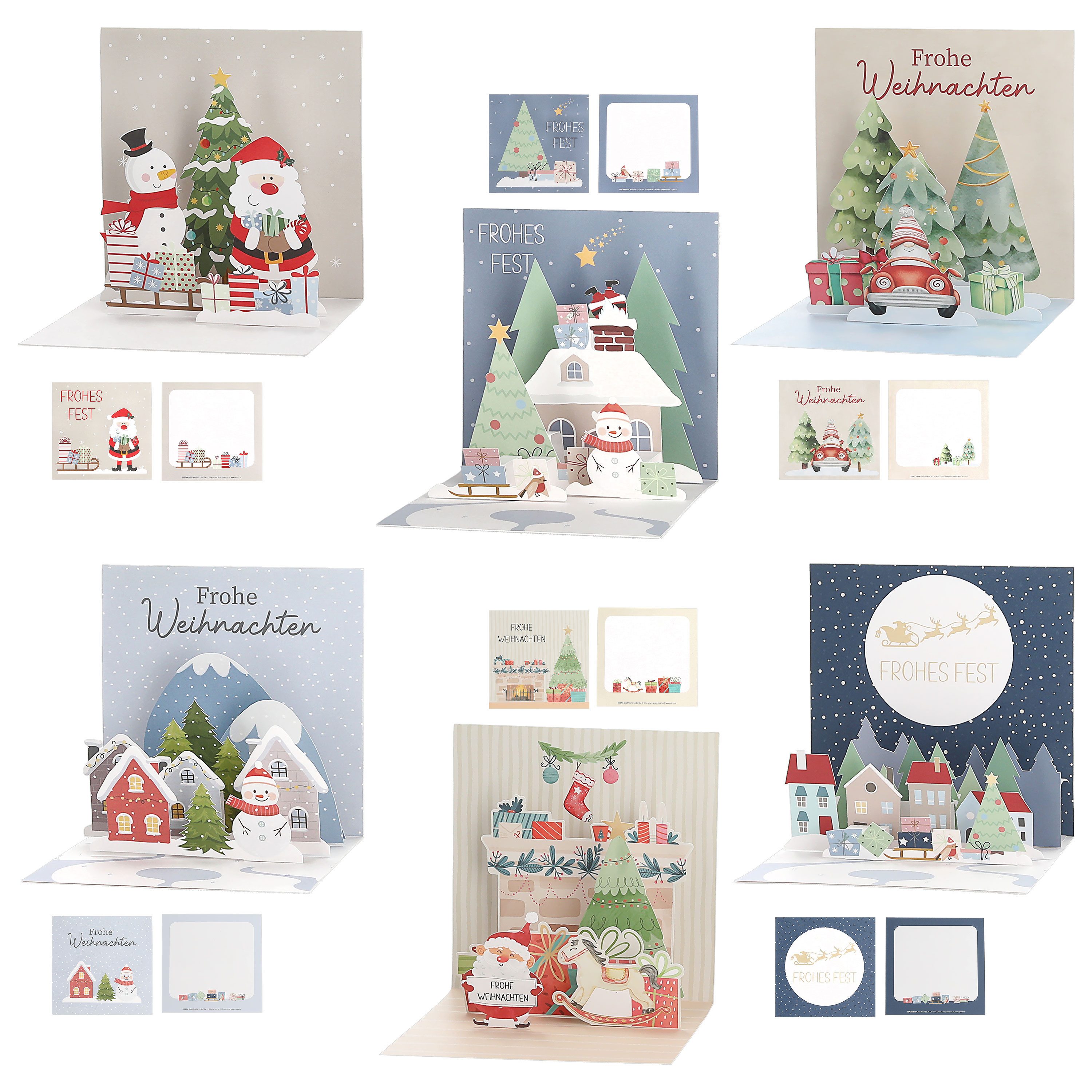CEPEWA Weihnachtskarte Grußkarte 3D Pop-Up 6er Set 6 Motive Papier 250gsm 40x40cm Weihnachten