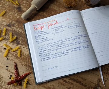 Eine der Guten Verlag Notizbuch blanko Rezeptbuch - Lieblingsrezepte, Kochbuch zum Selberschreiben, 80 Rezepte, Schwarz, Hardcover, 21x21cm
