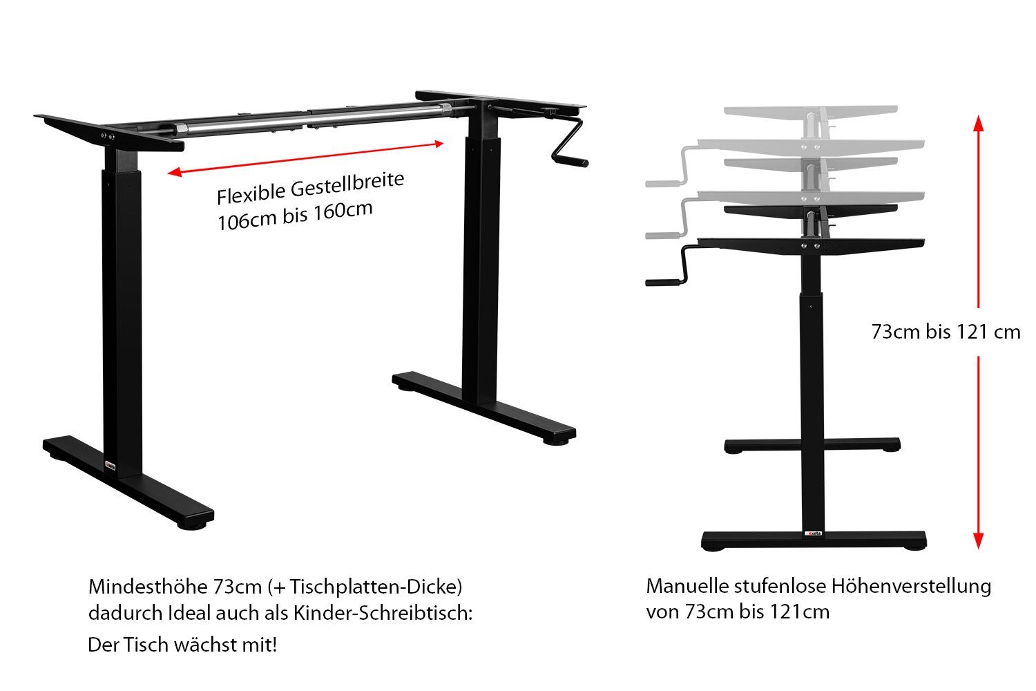 schwarz / höhenverstellbarer Schreibtisch höhenverstellbares Computertisch exeta Schreibtisch Kurbel, ergoM exeta manuell / Arbeitstisch, Tischgestell eleganter mit