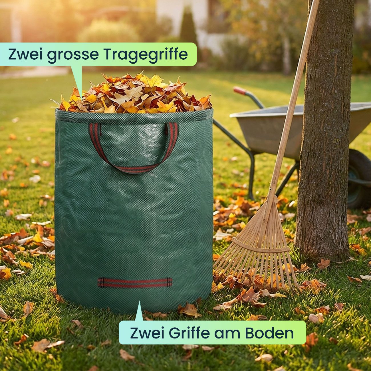 shop'n smile ideoon Gartensack XXL Gartenabfallsack 500L, Ø79x101cm, Stabil mit Doppelboden, (2-tlg), faltbar, ideal für Grünschnitt