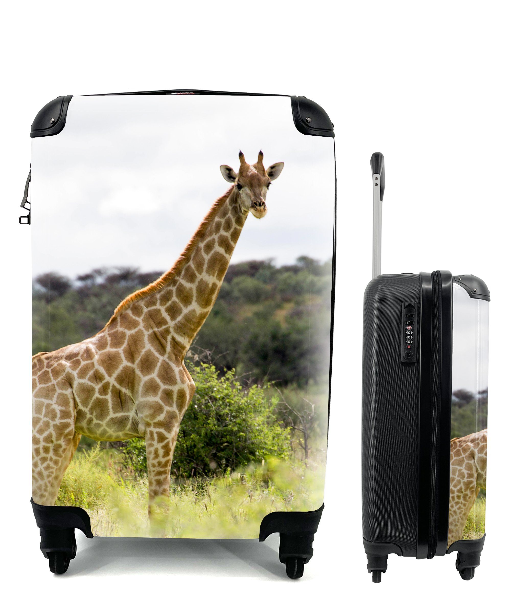 MuchoWow Handgepäckkoffer Giraffe - Pflanzen - Tier, 4 Rollen, Reisetasche mit rollen, Handgepäck für Ferien, Trolley, Reisekoffer
