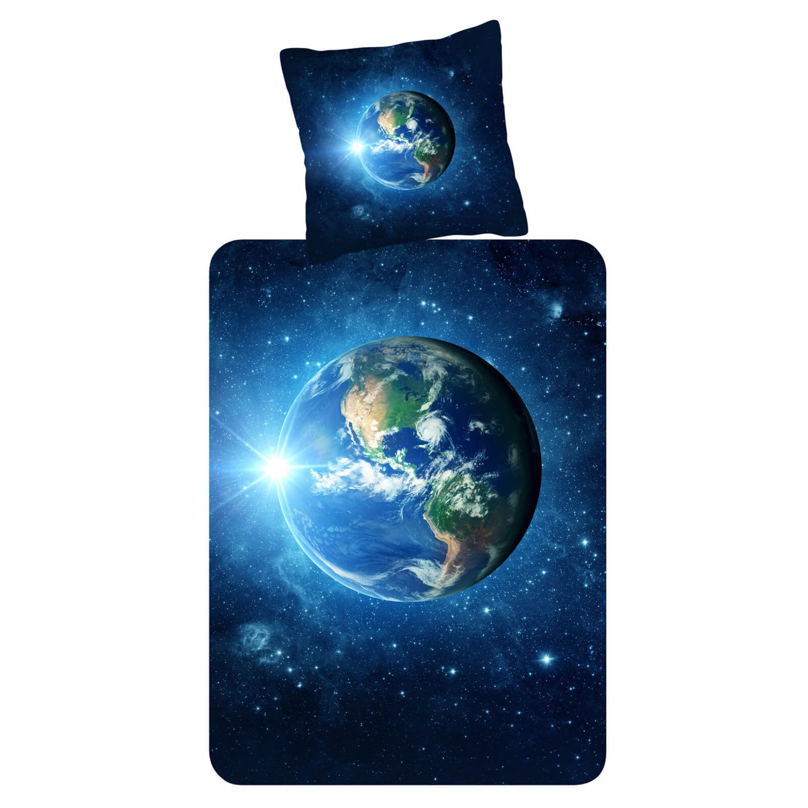 ESPiCO Kinderbettwäsche Earth Blau Trendy Bedding, Renforcé, 2 teilig, Weltall, Planeten, Sonne