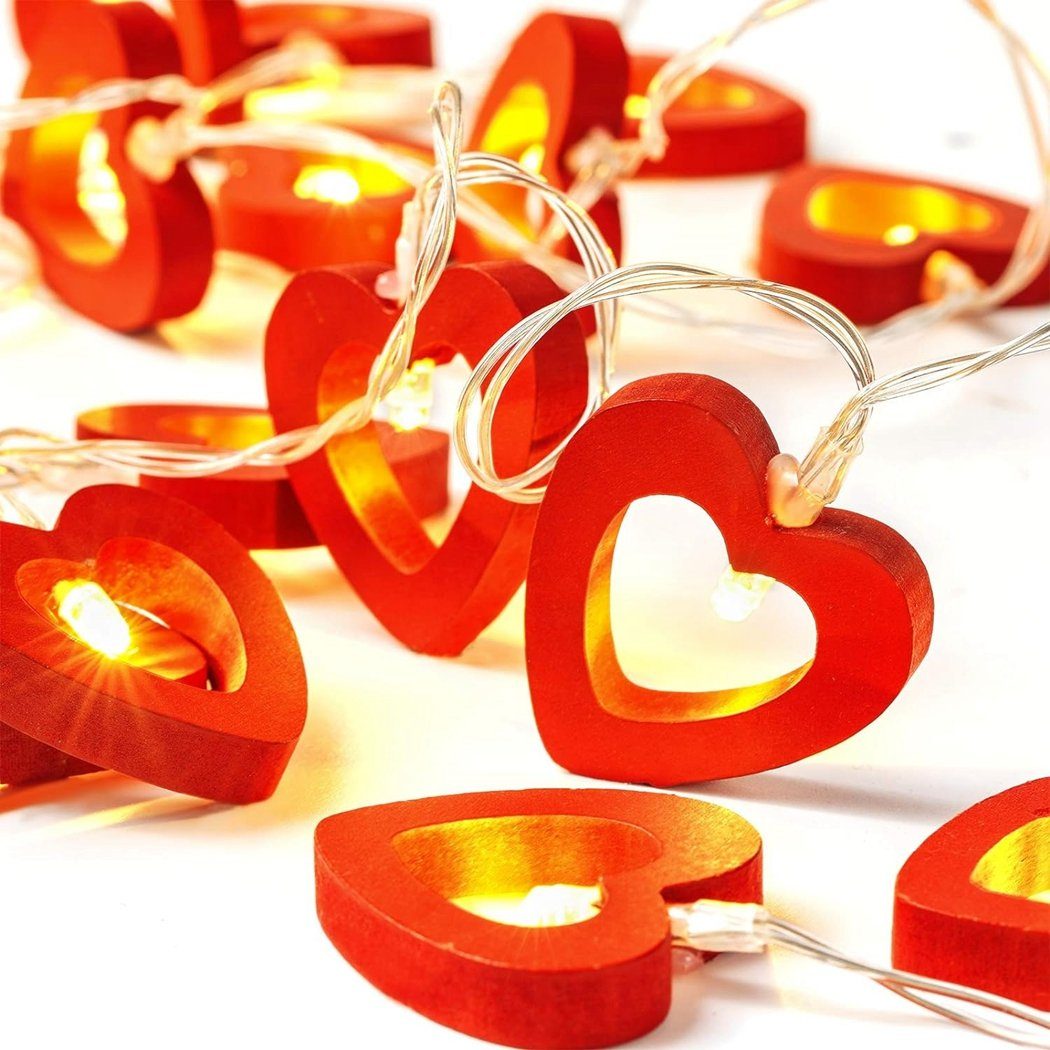 TUABUR LED-Lichterkette 20 LED-Lichterketten mit warmer Liebe, herzförmige Liebeslichterkette