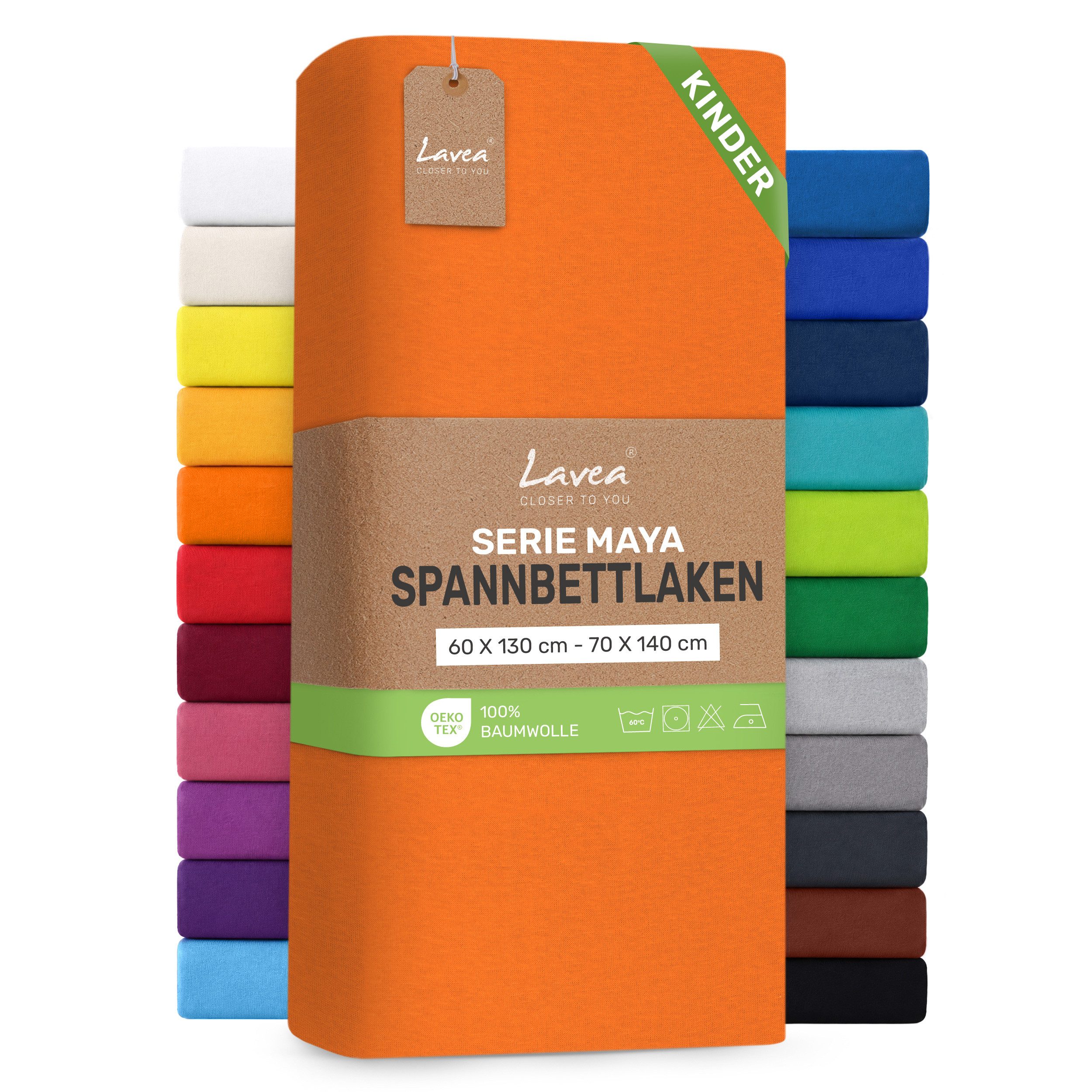 Lavea Spannbettlaken Bettlaken Maya, 180x200cm, 200x200cm, 140x200cm, 160x200cm, 100% Baumwolle Jersey, Gummizug: rundum, (1 Stück), für Matratzen, Topper, Boxspring- und Wasserbetten, weich, langlebig