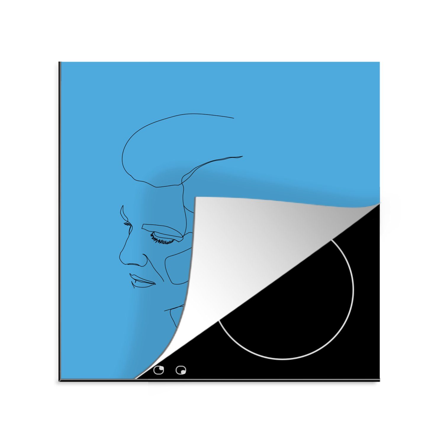 MuchoWow Herdblende-/Abdeckplatte Gesicht - Mann - Abstrakt, Vinyl, (1 tlg), 78x78 cm, Ceranfeldabdeckung, Arbeitsplatte für küche