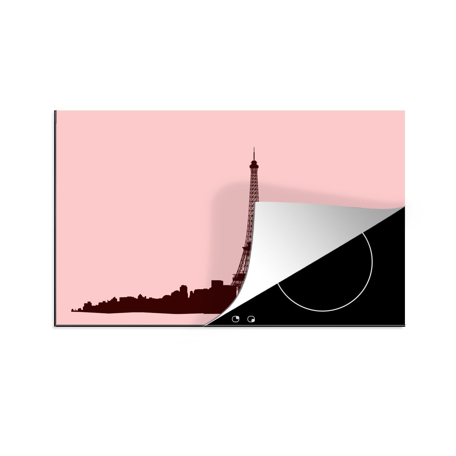 Herdblende-/Abdeckplatte Illustration Eiffelturms 83x51 küche cm, MuchoWow in Vinyl, des für Rosa, Arbeitsplatte Ceranfeldabdeckung, tlg), Eine (1