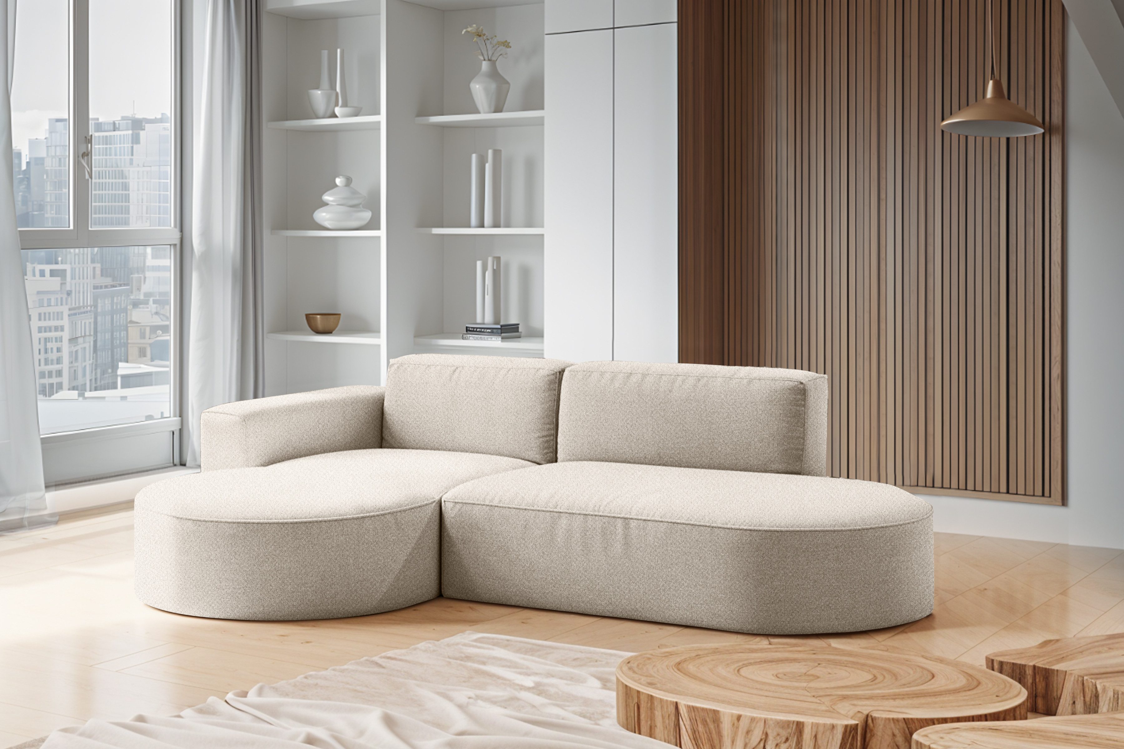 Kaiser Möbel Ecksofa Modernes L-förmiges Designer Modena Falten, HR-Schaum, Wellenfeder, Komfort